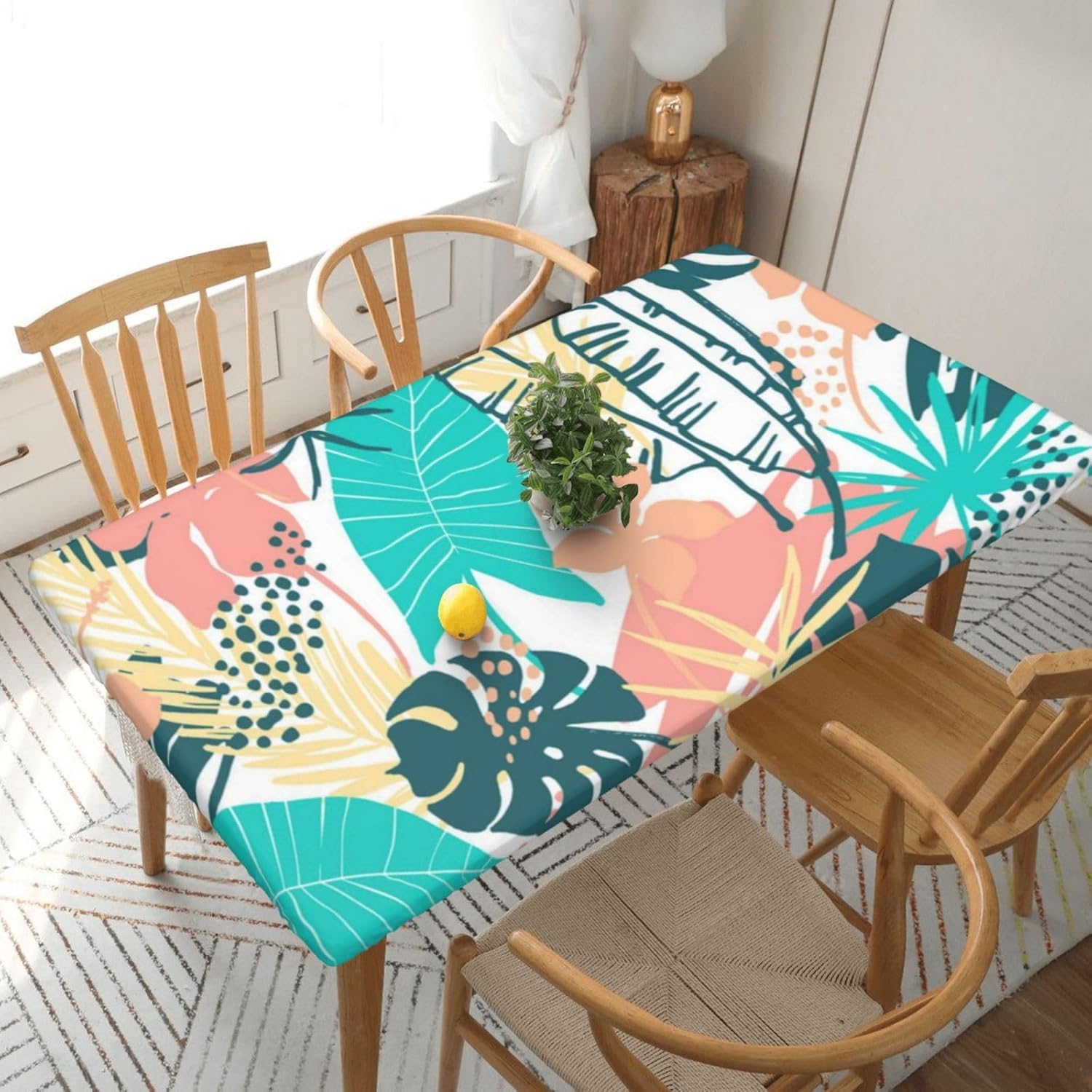 Nappe rectangulaire vintage imprimé floral nappe élastique bohème
