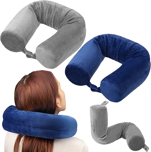 Paquete de 2 almohadas de viaje de espuma viscoelástica para el cuello, almohada ajustable para el cuello para viajar en avión para cuello, almohada