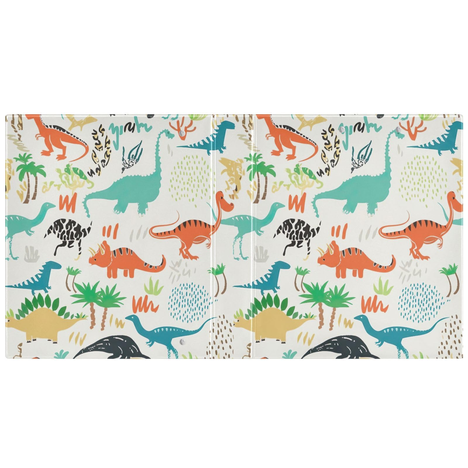 Confezione da 2 raccoglitori ad anelli con 3 anelli, motivo dinosauri, colorati, bianchi, con tasche, grandi, per scuola, università, ufficio