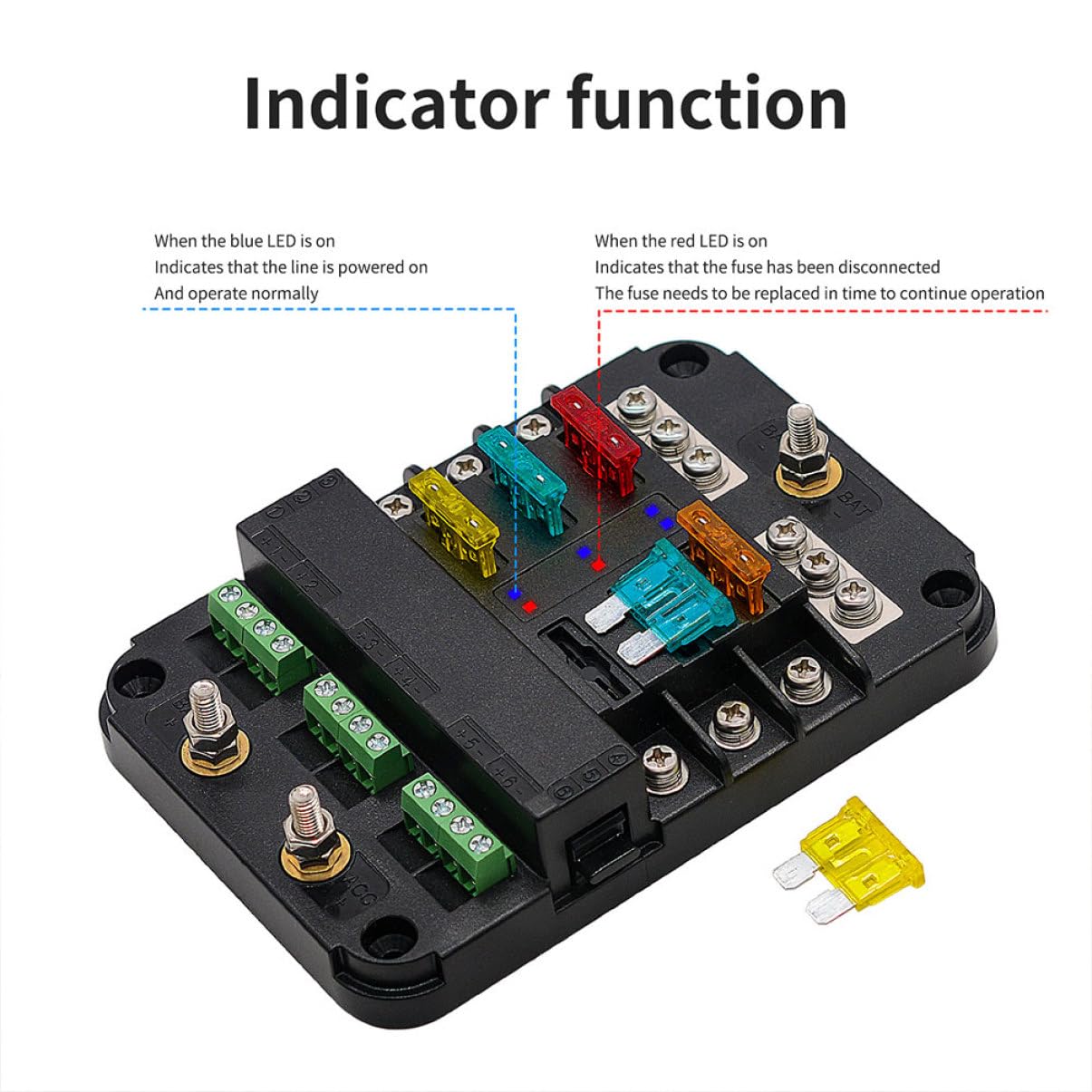 Portafusibles 10v-24v 80a Indicador Rojo Azul, Abs PC Cobre