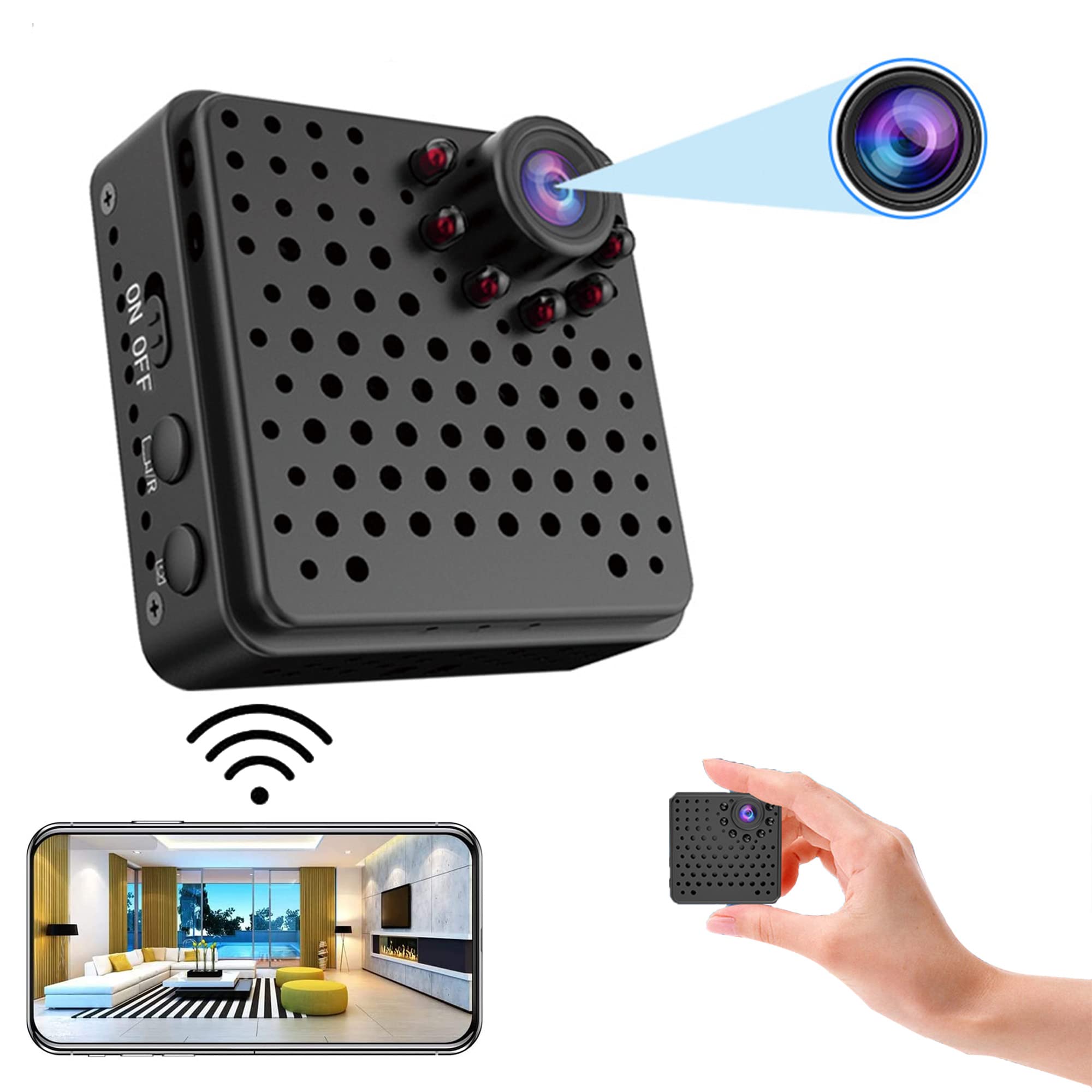 SDEQA Mini Caméra Espion 1080P WiFi Caméra De Sécurité Cachée Caméra Nounou avec Application/Détection De Mouvement/Vision Nocturne pour La Maison Et Le Bureau Surveillance De Voiture Intérieure