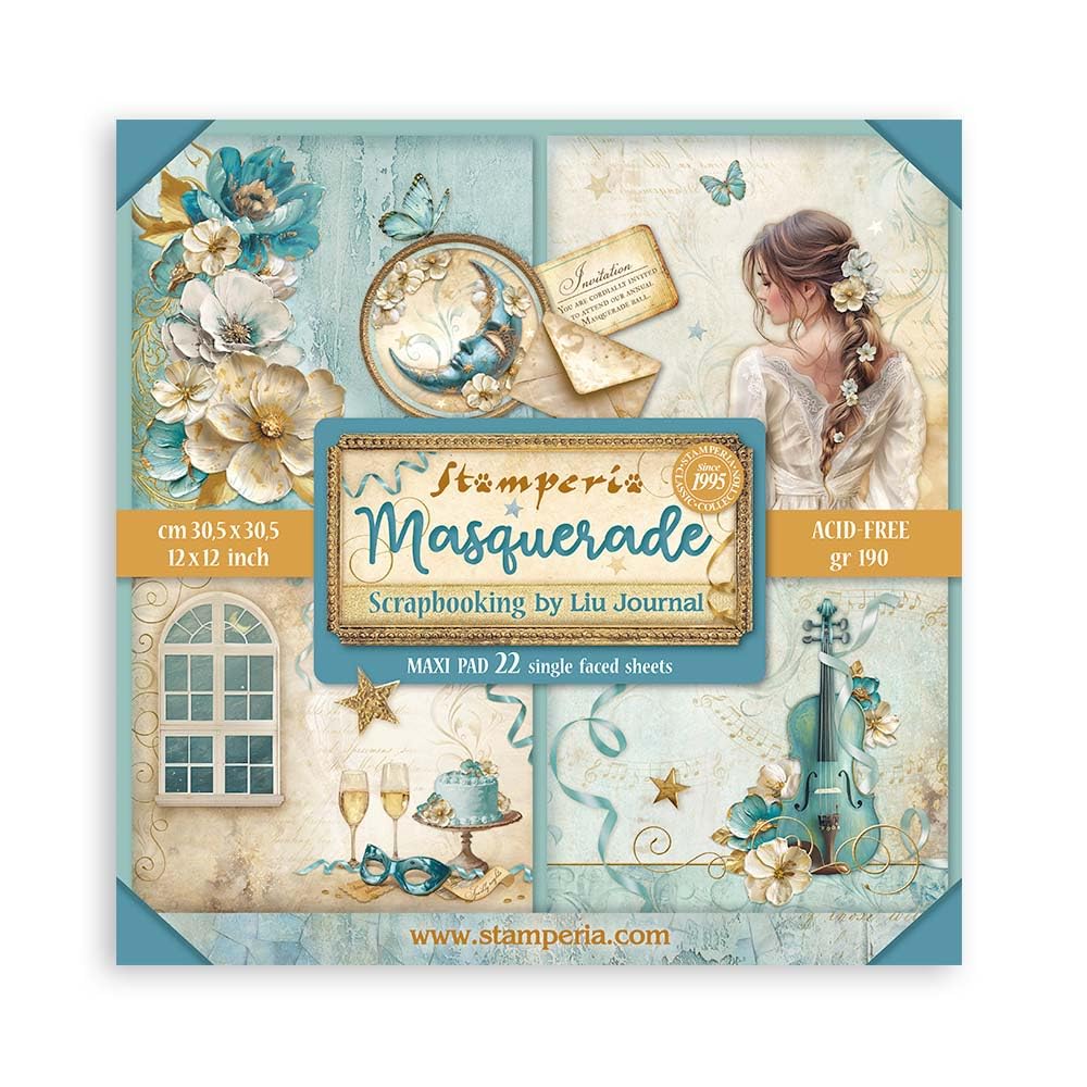 Stamperia - Scrapbook Paper Pad for Scrapbooking, Albums, Card Making, Bullet Journalling and More, Acid Free, Single Face, Perfect for Hobbies, Crafts, and Gifting (Masquerade) (30.5 x 30.5 cm)