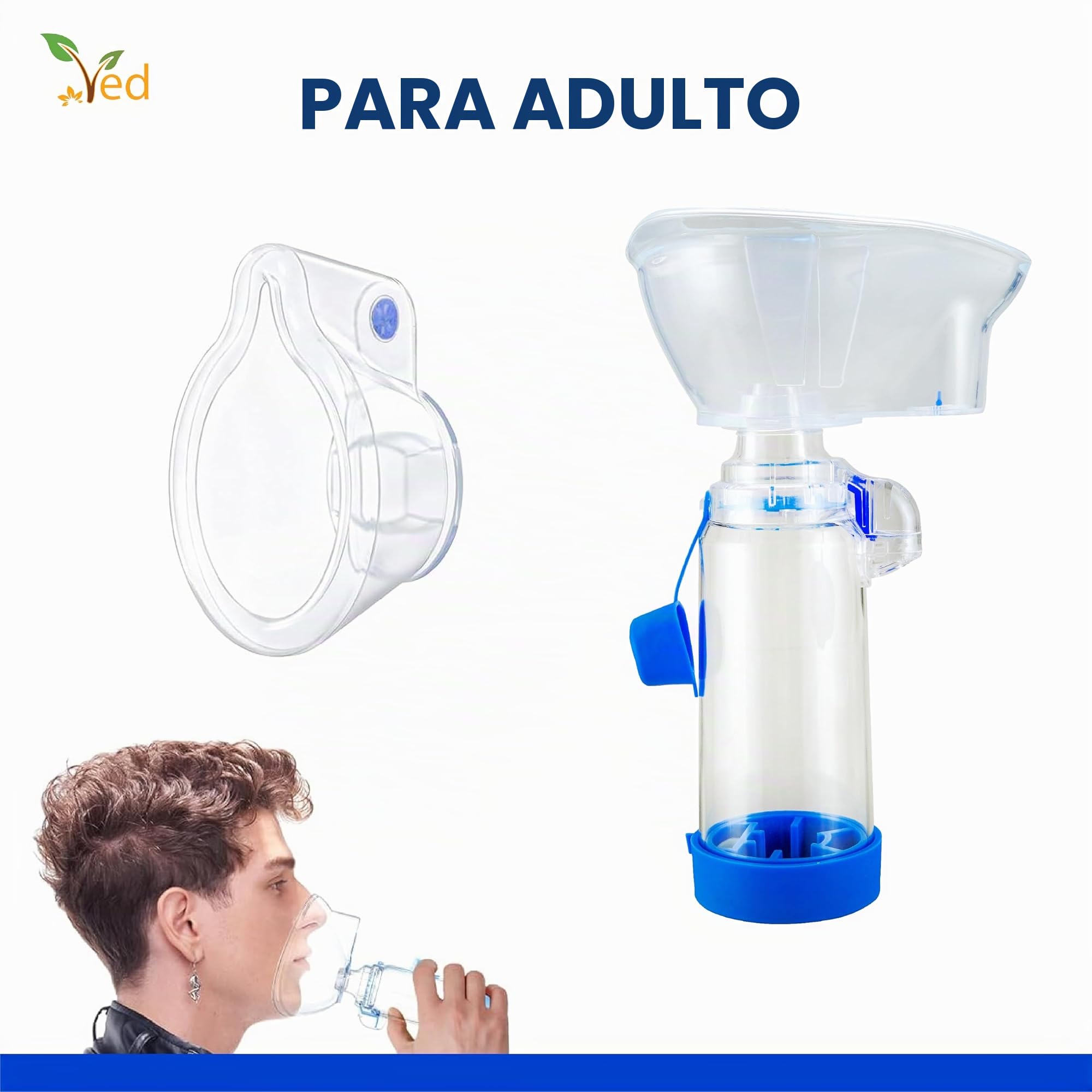 Dispositivo espaciador antiestático Inhaler Spacer, cámara de inhalador, uso con inhalador de dosis medida, sin BPA ni látex para adultos. (Azul) (OOS)