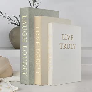 Aesthetic Decorative Books, Set of 3 Linen Fake Book Boxes for Home Decor