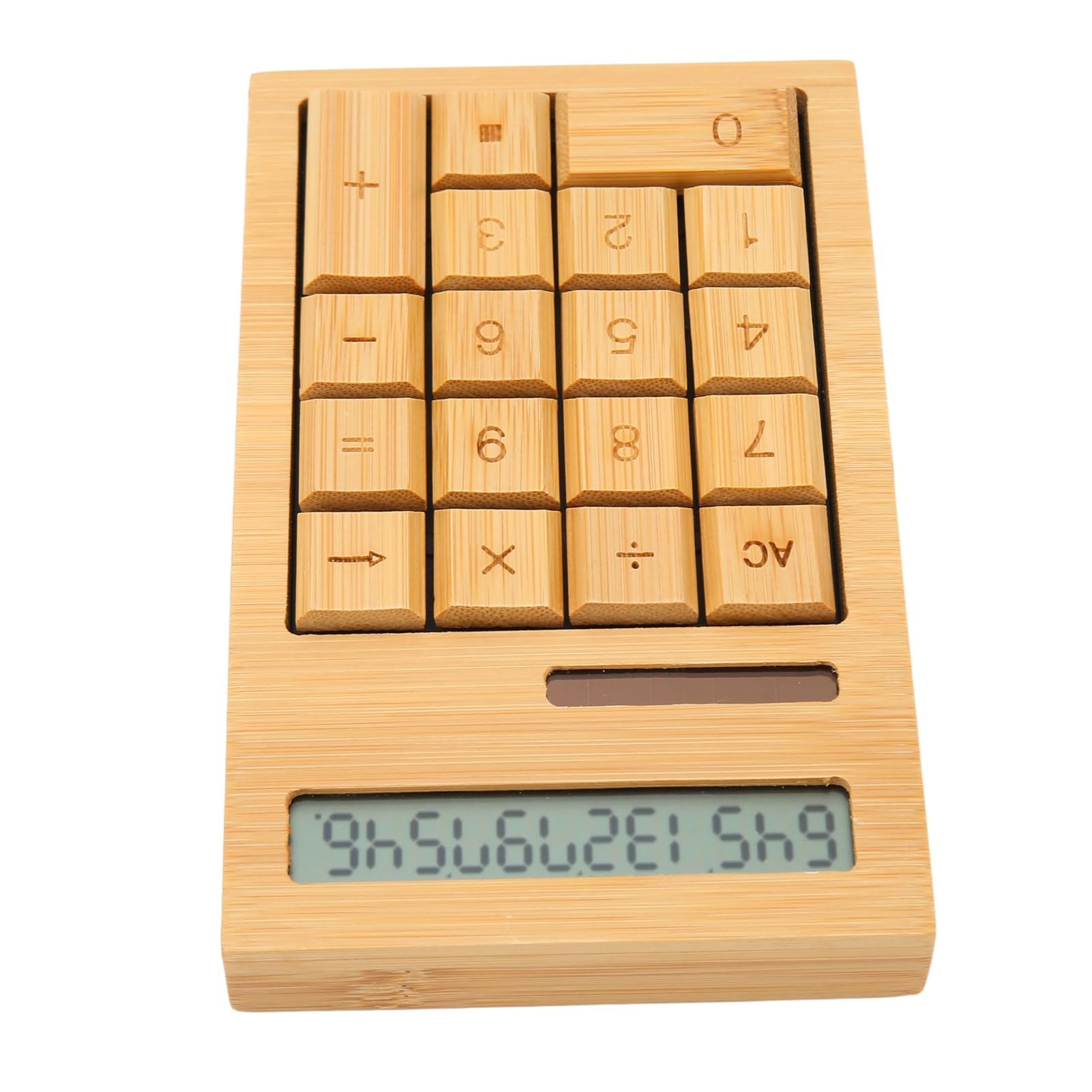 Fockety Bambus Taschenrechner - 12-stellig Solar+Batterie, LCD Display, Große Tasten, Holz-Design