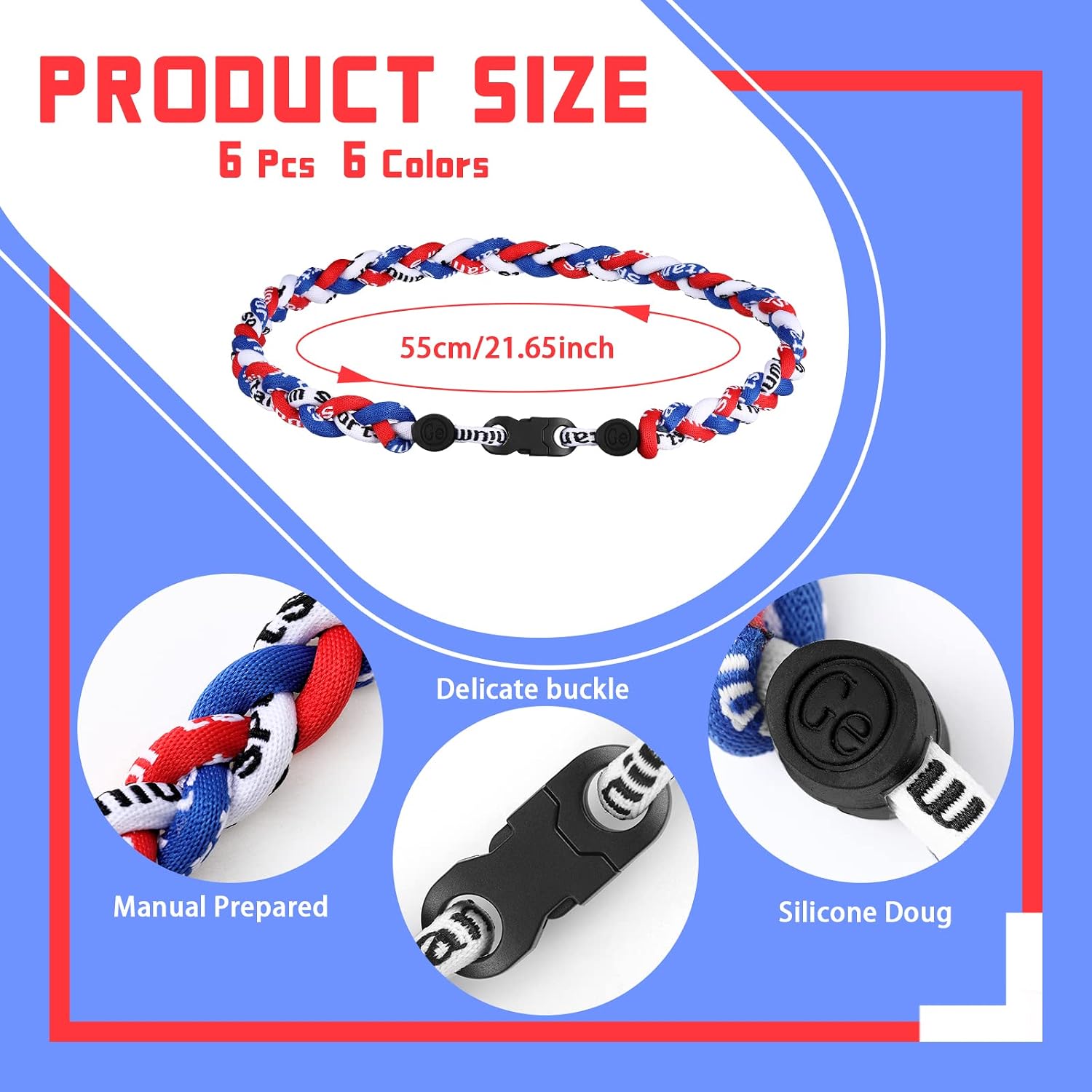 Nosiny 6 Pcs Baseball Rope Necklaces 3 Braided Rope Softball Titanium Sports Necklace for Christmas Team Gifts Men Women Sport Fans Player Assorted Colors