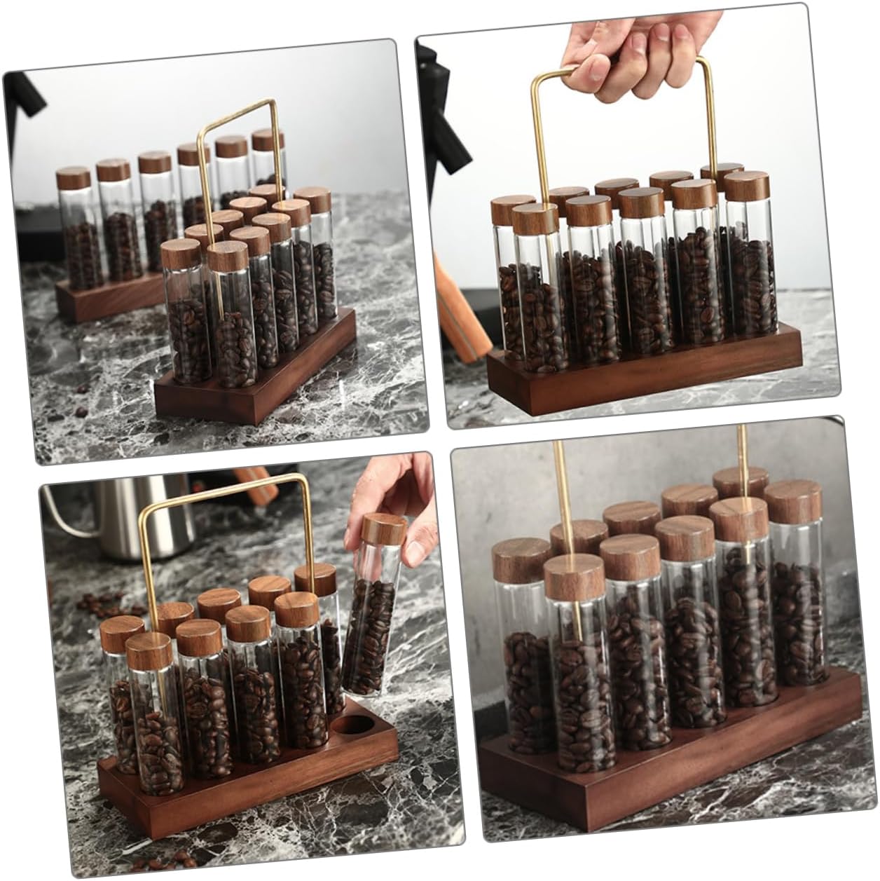 1set Coffee Storage Tubes with Stand Sealed Glass Jars for Coffee Beans Tea and Kitchen Seasonings Easy to Assemble Display for Home and Restaurant Use