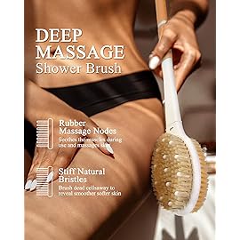 Shower Brush for Massage Dry Brushing: Back Scrubber for Shower with 18.1 Anti Slip Long Handle - Bath Body Brush for Lymphatic Drainage Exfoliator Improving Skin Health for Women Men Elderly(Orange)