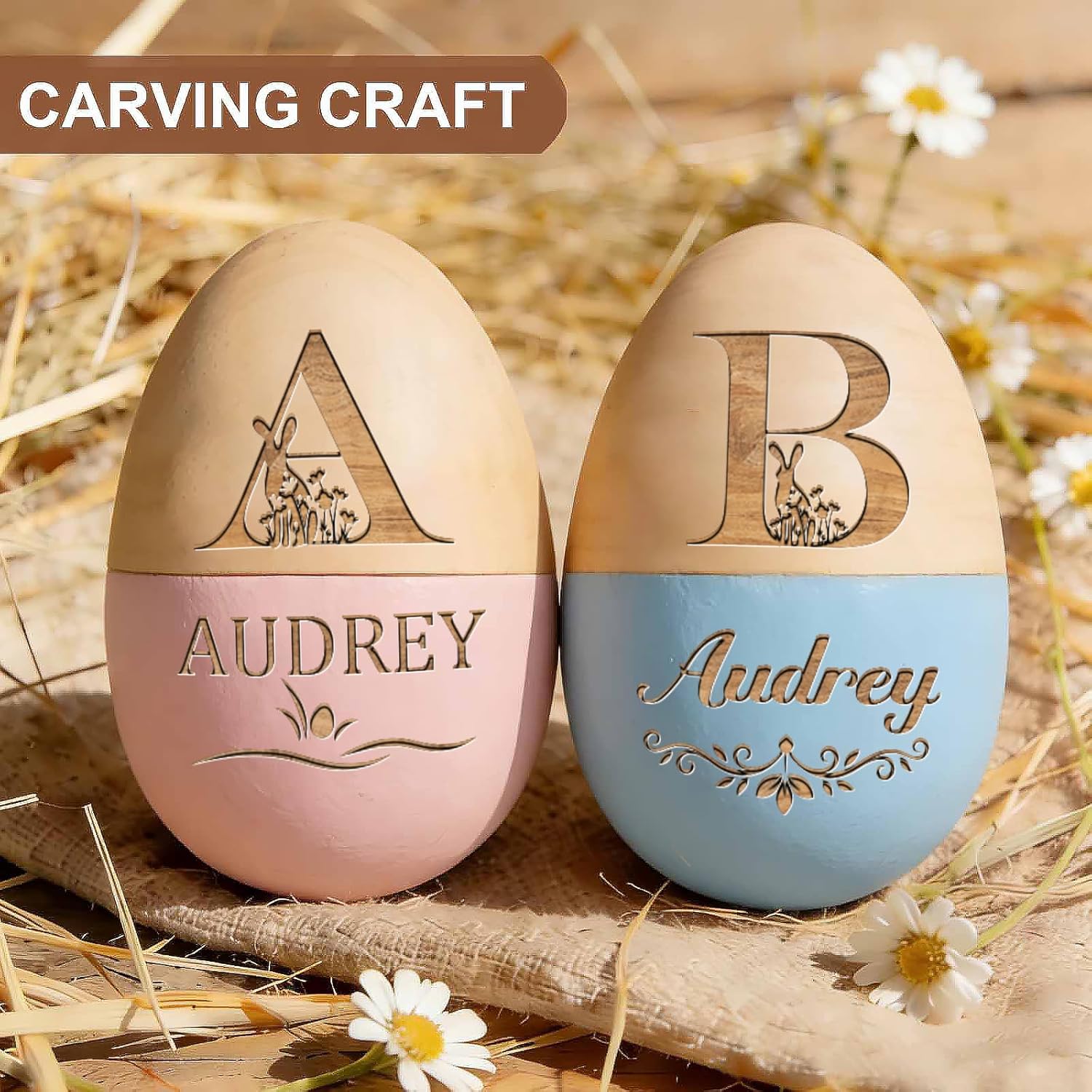 Personalized Wooden Easter Egg Hollow Fillable Egg Keepsake, Custom Engraved Wooden Easter Eggs Gifts for Boy Girl, Reusable Easter Basket Decoration & Gift for Kids