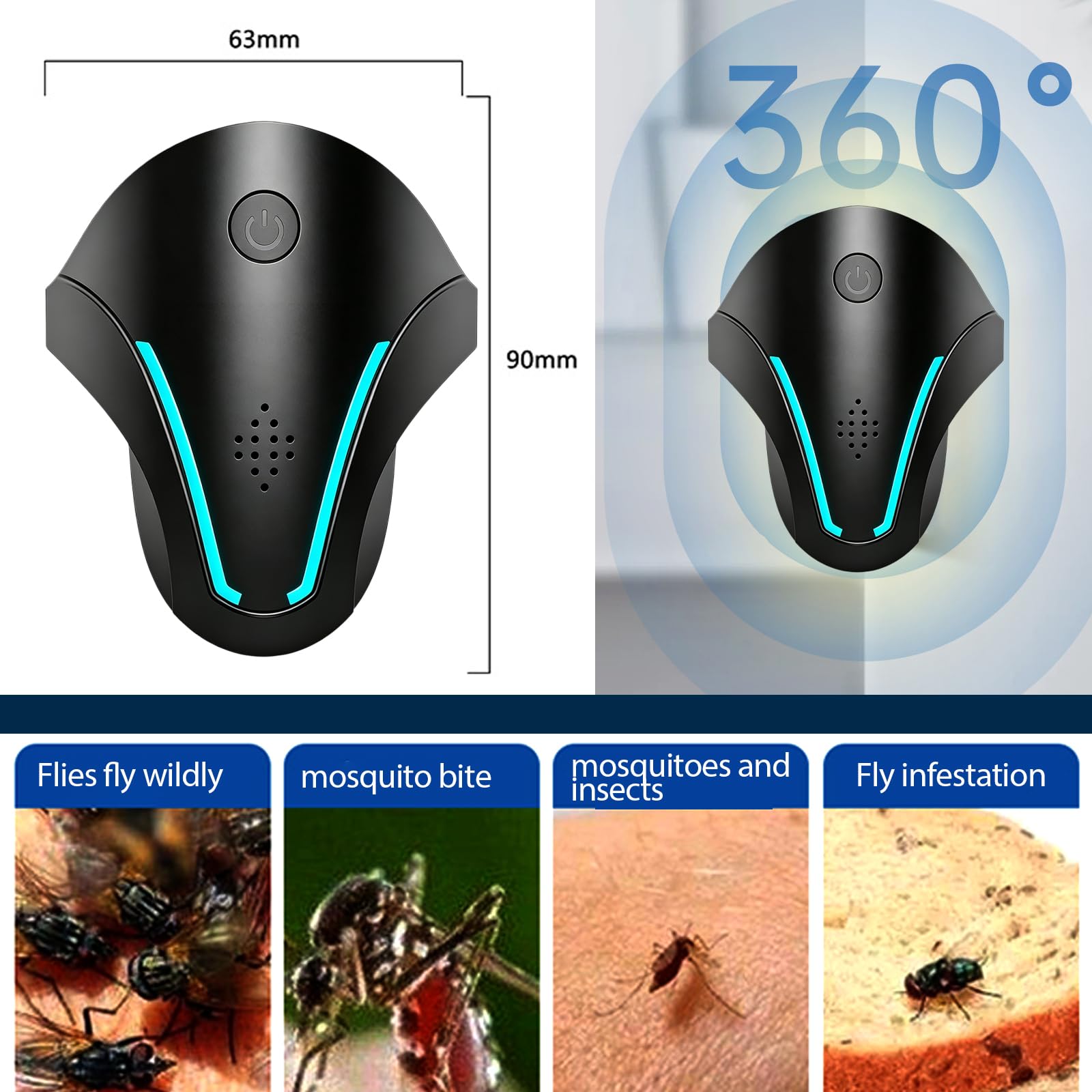 Repelente Ultrasónico de Plagas Tres Modos, 4 Piezas Repelente ultrasónico de Mosquitos y Control electrónico Anti Moscas, Ratones, Cucarachas, Arañas, Roedores,Inodoro y Sin Residuos,Uso Interior