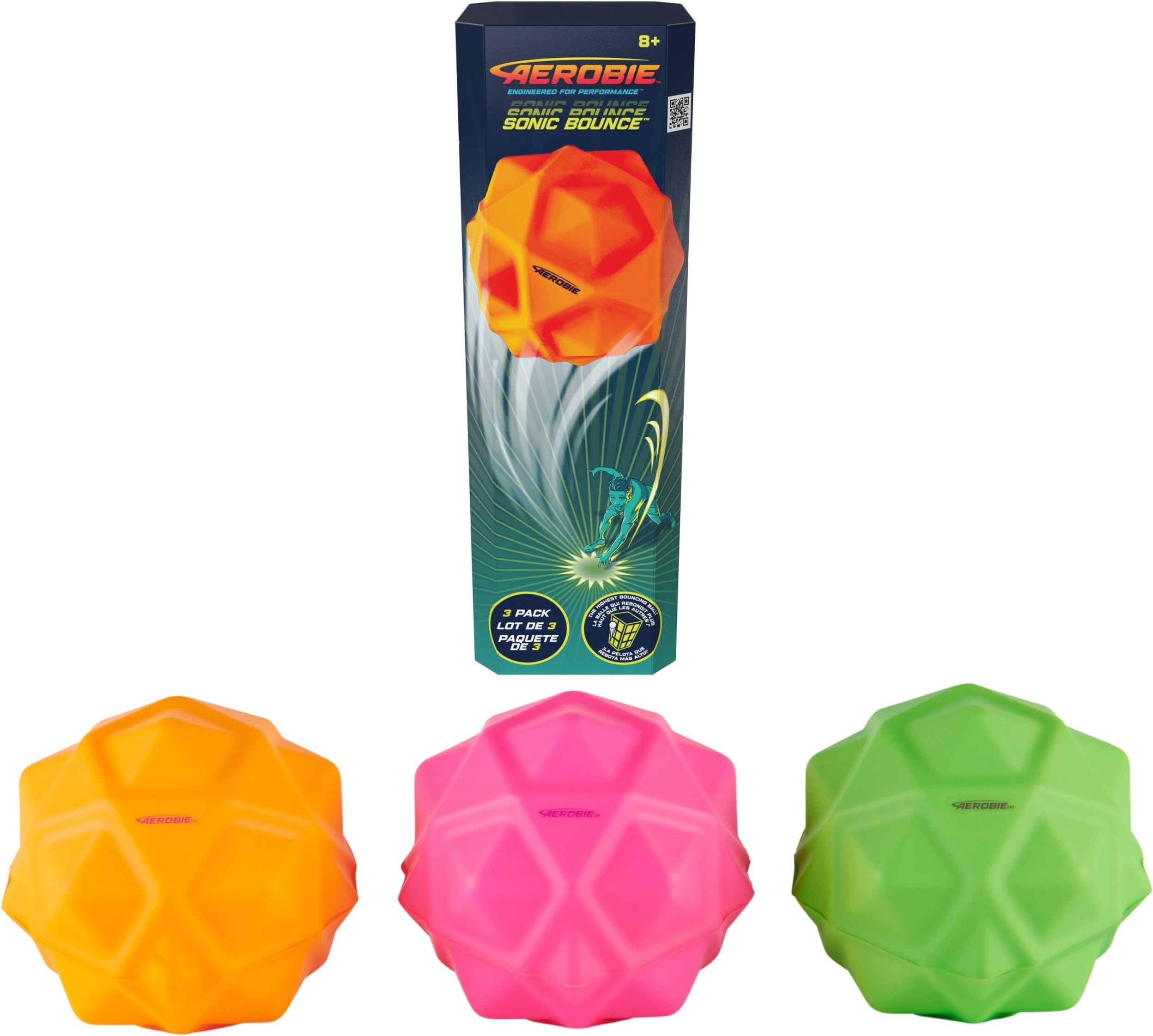 Aerobie Sonic Bounce Ball, Spiky Bouncy Balls for Kids & Teens Aged 8 & Up, 3-Pack
