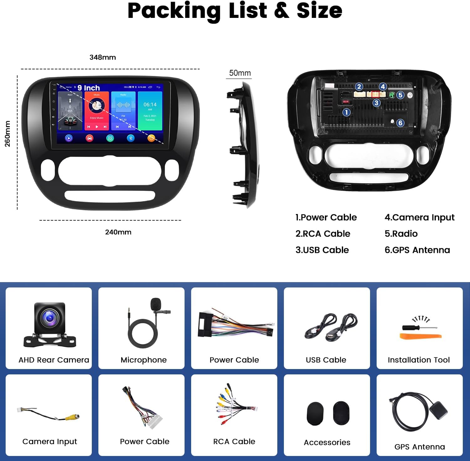 4Core+64G Android 15 Car Stereo for Kia Soul 2014-2017 (Manual A/C) Wireless Carplay Android Auto, 9 Inch Touchscreen Car Radio GPS Navigation WiFi Bluetooth FM EQ+Backup Camera