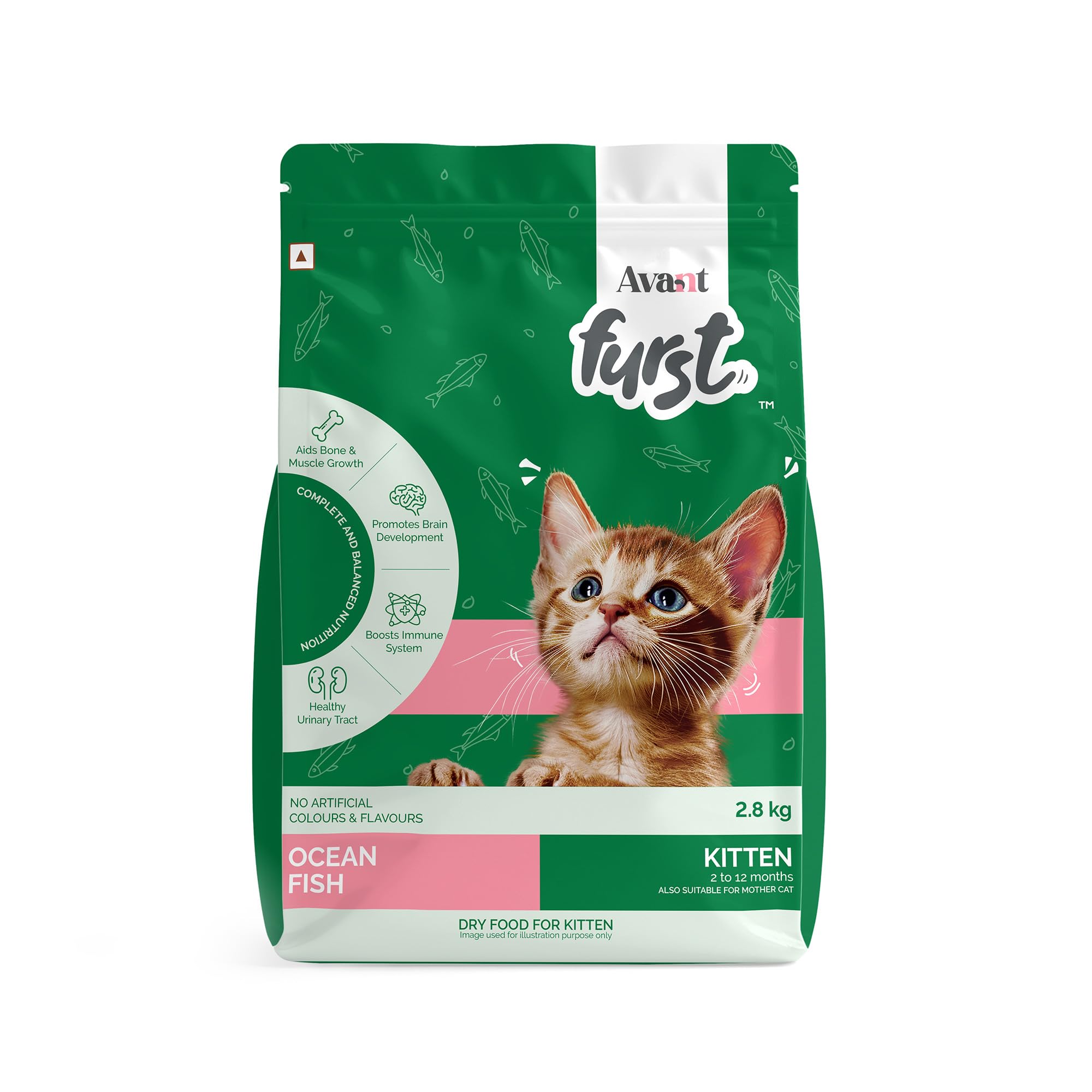 Avant Furst Kitten Dry Cat Food with Ocean Fish Flavor, Dry Kitten Food for 2–12 Months, No Artificial Additives, 2.8 kg