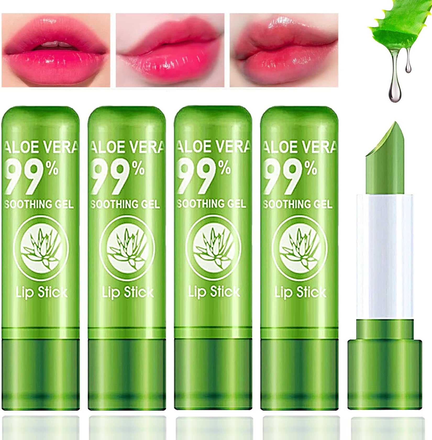 5 Pieces Aloe Vera Lipstick,Long Lasting Moisturizing Lip Balm,Nourishing Lip stick,Lipstick,Lip Balm,Magic Temp Color Change,Waterproof Lip Gloss Matte Makeup