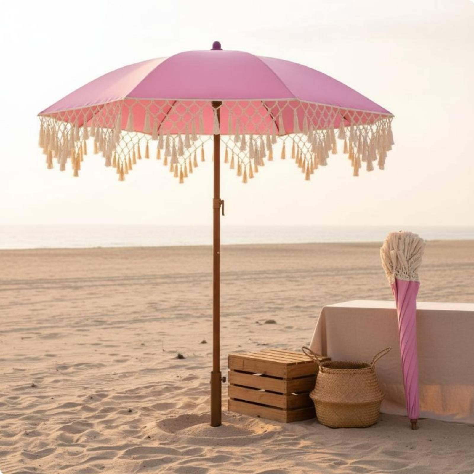 Parasol con Flecos Sombrilla de Jardín de Patio Estilo Artístico Tejido Nylon Protección Solar PA Adecuado para Patio Picnic Exterior