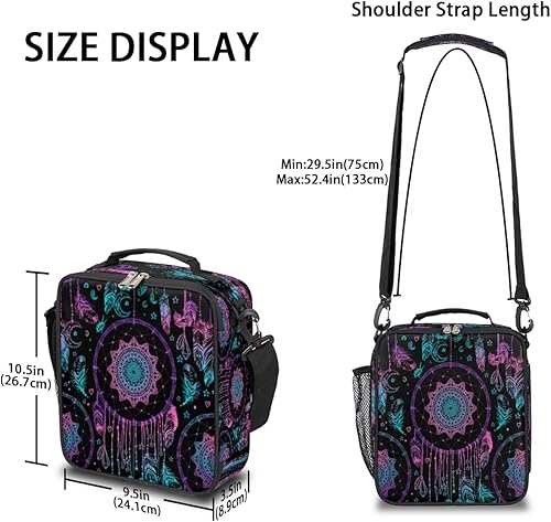 Miniatura 3 de Bolsa de almuerzo con atrapasueños, lonchera bohemia, bolsa de almuerzo aislada, bolsa de mano térmica con correa de hombro ajustable extraíble para