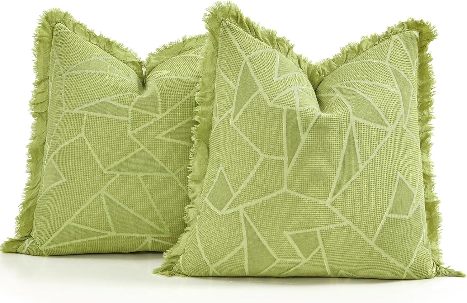 Waffle Pillow Covers 24x24 Set of 2 Cotton Throw Pillow Covers Stone Washed Decorative Geometric Triangle Pattern Euro Shams for Couch Sofa Bedroom Car (Green