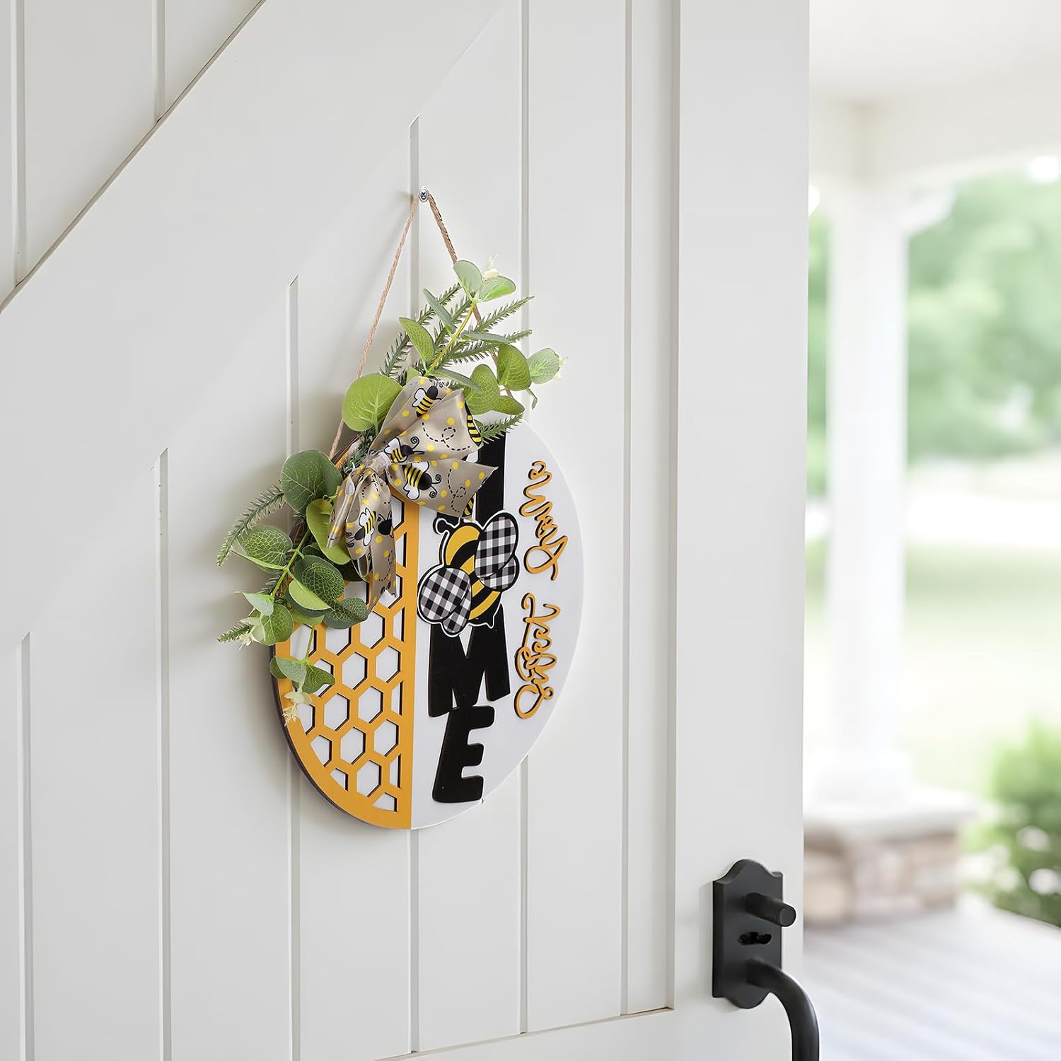 Novabright Bee Home Wreaths for Front Door Summer Spring Bee Sign Decorations Farmhouse Home Wall Decor for Indoor Outdoor Porch Garden Decor
