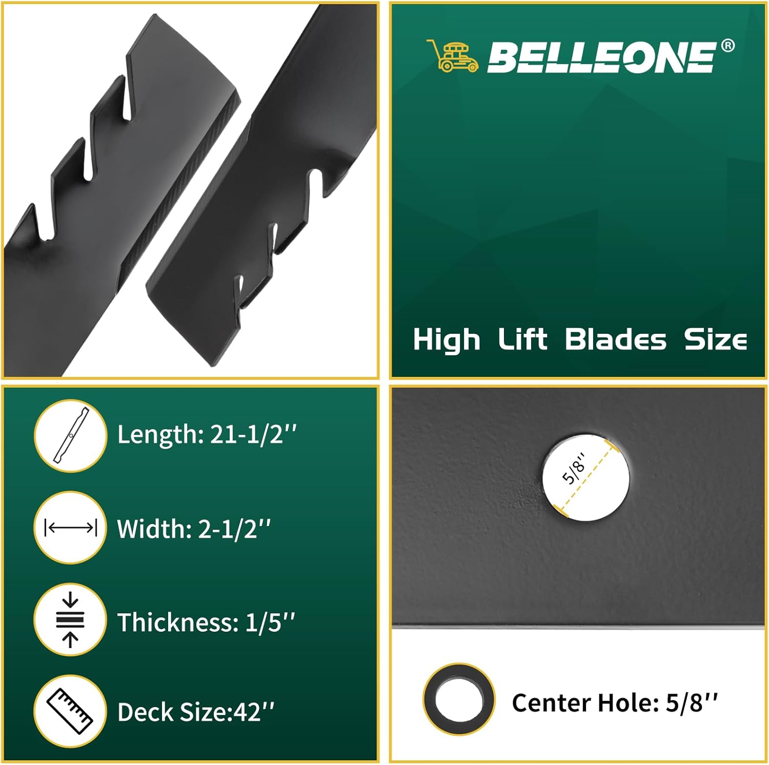 Belleone 106-8744-03 110-6568-03 Mulching Blade for 42 Inch Toro Timecutter, Mulching Kit Compatible with Toro Timecutter SS4225 SS4200 79214 Zero Turn Mower, 2 Pack