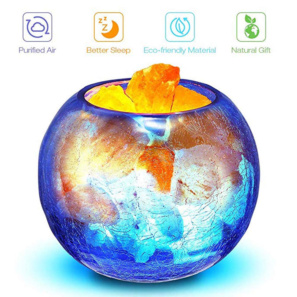 LÁMPARA de Sal de Crystal Rock, lámpara de Sal de Himalaya Rosa Natural, con regulador de Intensidad y Botella de Vidrio para purificación de Aire, iluminación y decoración