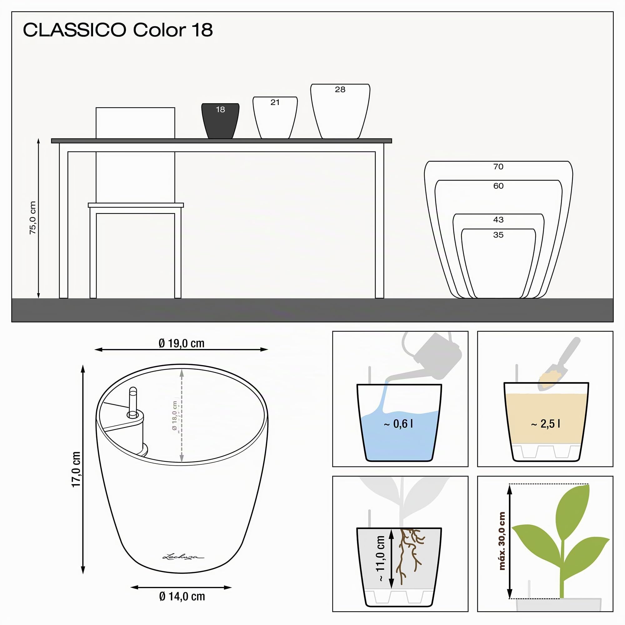 Lechuza CLASSICO Color Plantador de riego automático