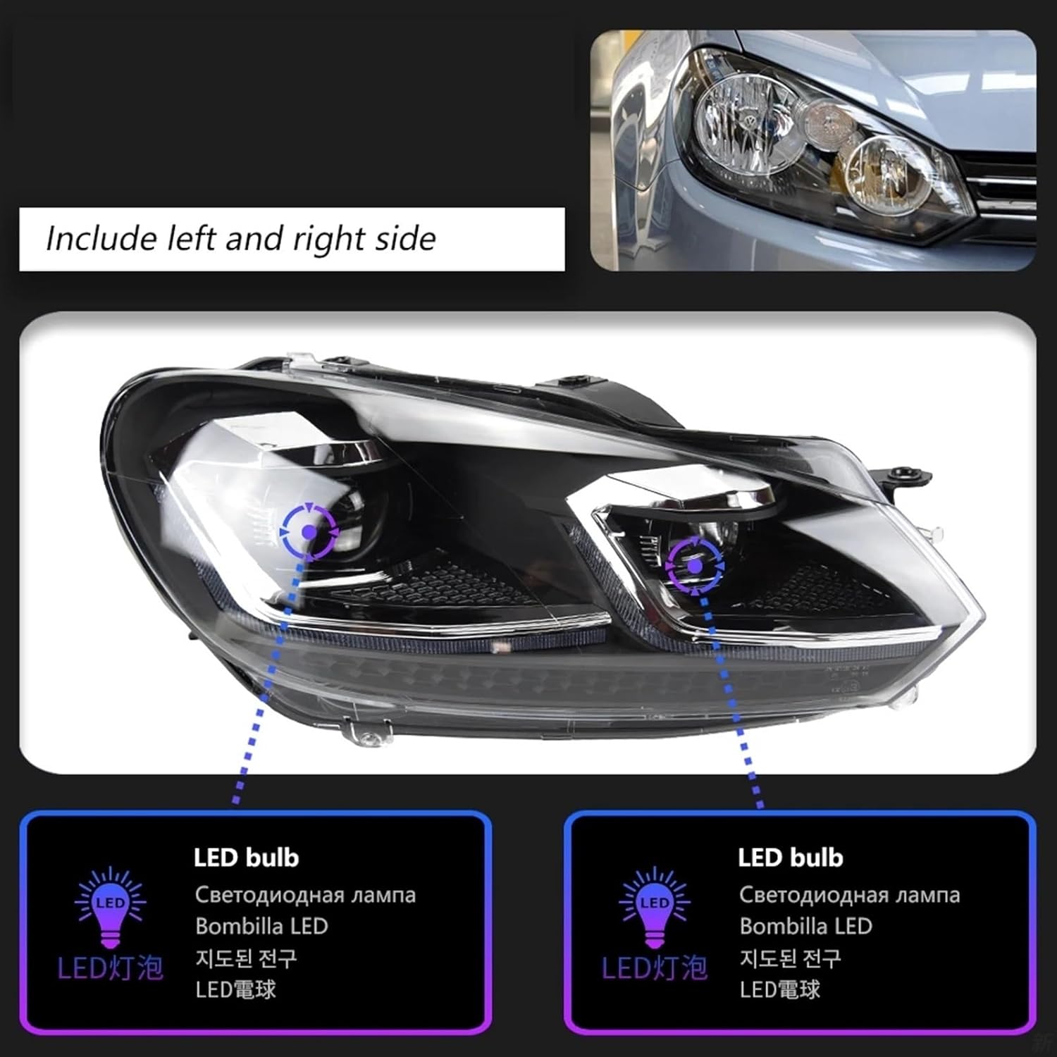 Automobile Styling Head Lamp Compatible For Golf 6 Headlights 09-12 Golf 6 LED Headlight DRL Signal Lamp Hid Bi Xenon Auto Accessories(LED Red (pair))
