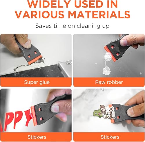 Miniatura 5 de Herramienta raspadora de cuchillas de afeitar de plástico, paquete de 2 removedores de pintura de pared con 100 cuchillas, kit de cuchillas para