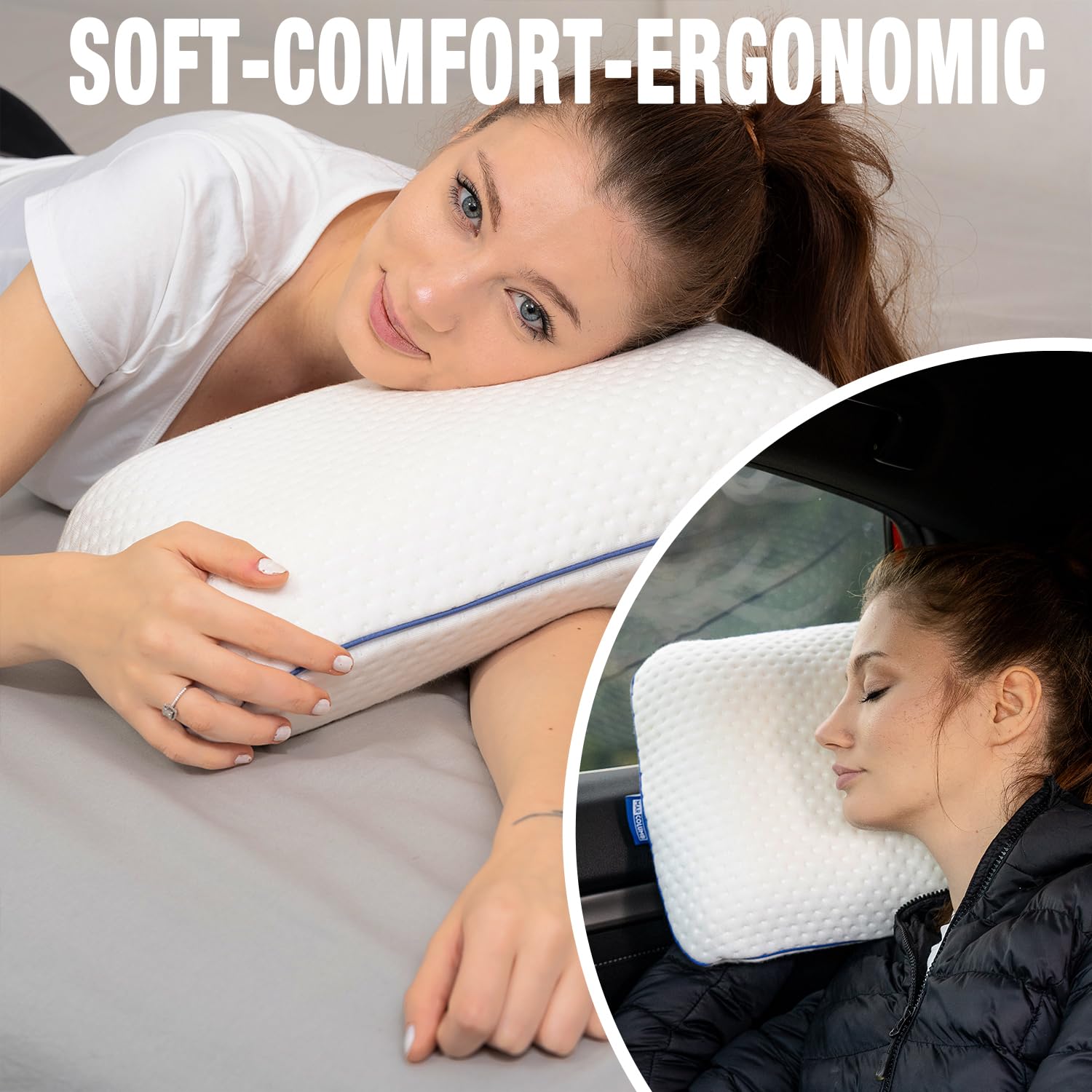 Poduszka podróżna, poduszka kempingowa, ergonomiczna poduszka z pianki memory z poszewką regulującą temperaturę, Öko-Tex, wyprodukowana w kolorze zielonym (biała, US)