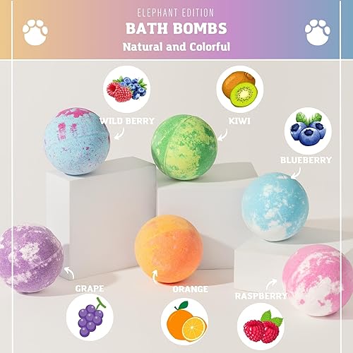 Miniatura 2 de Juego de 6 bombas de baño naturales con calcomanías de elefante incluidas