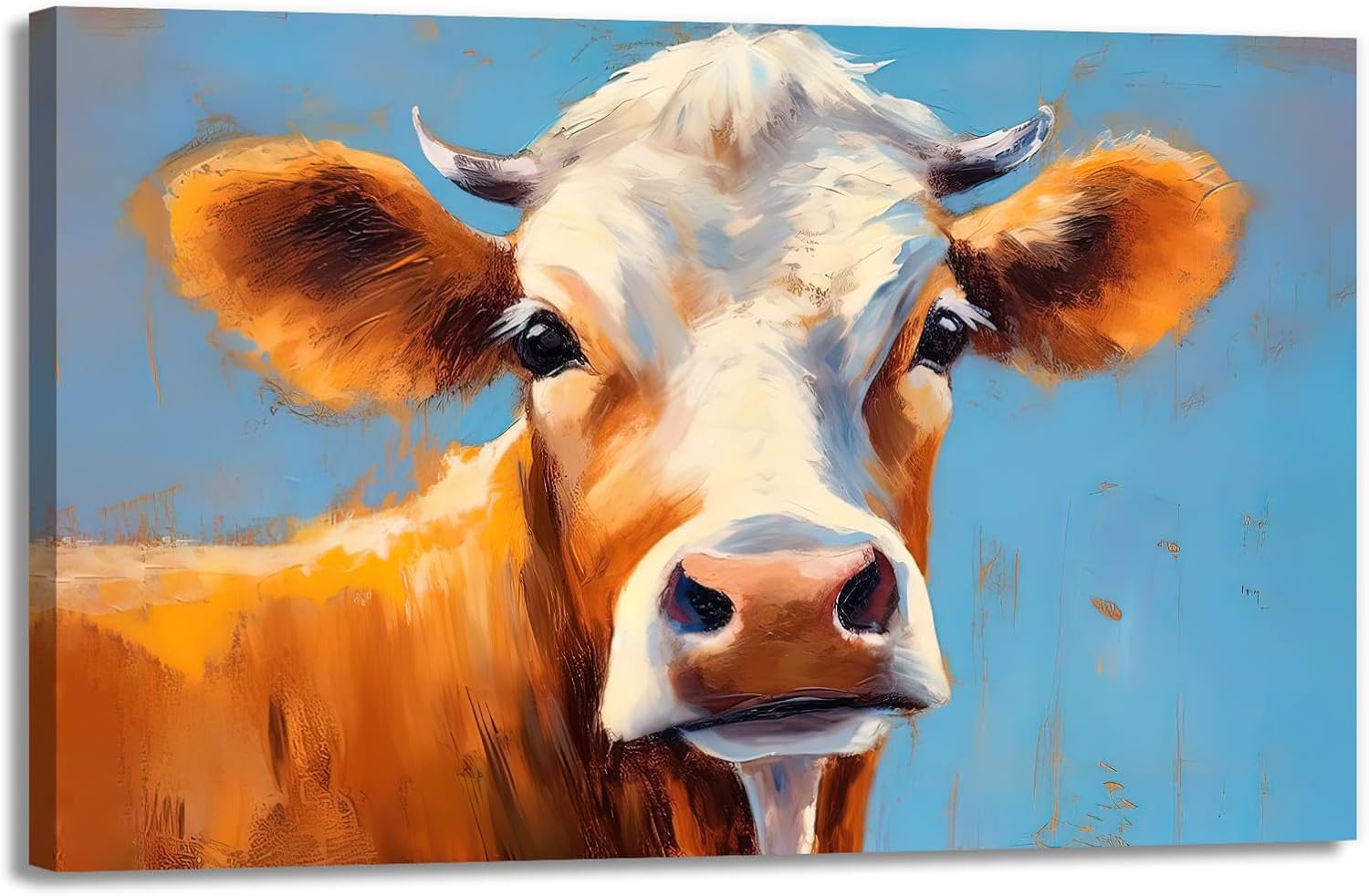 GLOKAKA Black White Cow Canvas Wall Art Abstract Cattle Portrait Painting Farmhouse Animal Decor for Living Room Office Ready To Hang(Artwork-1,12"x18")