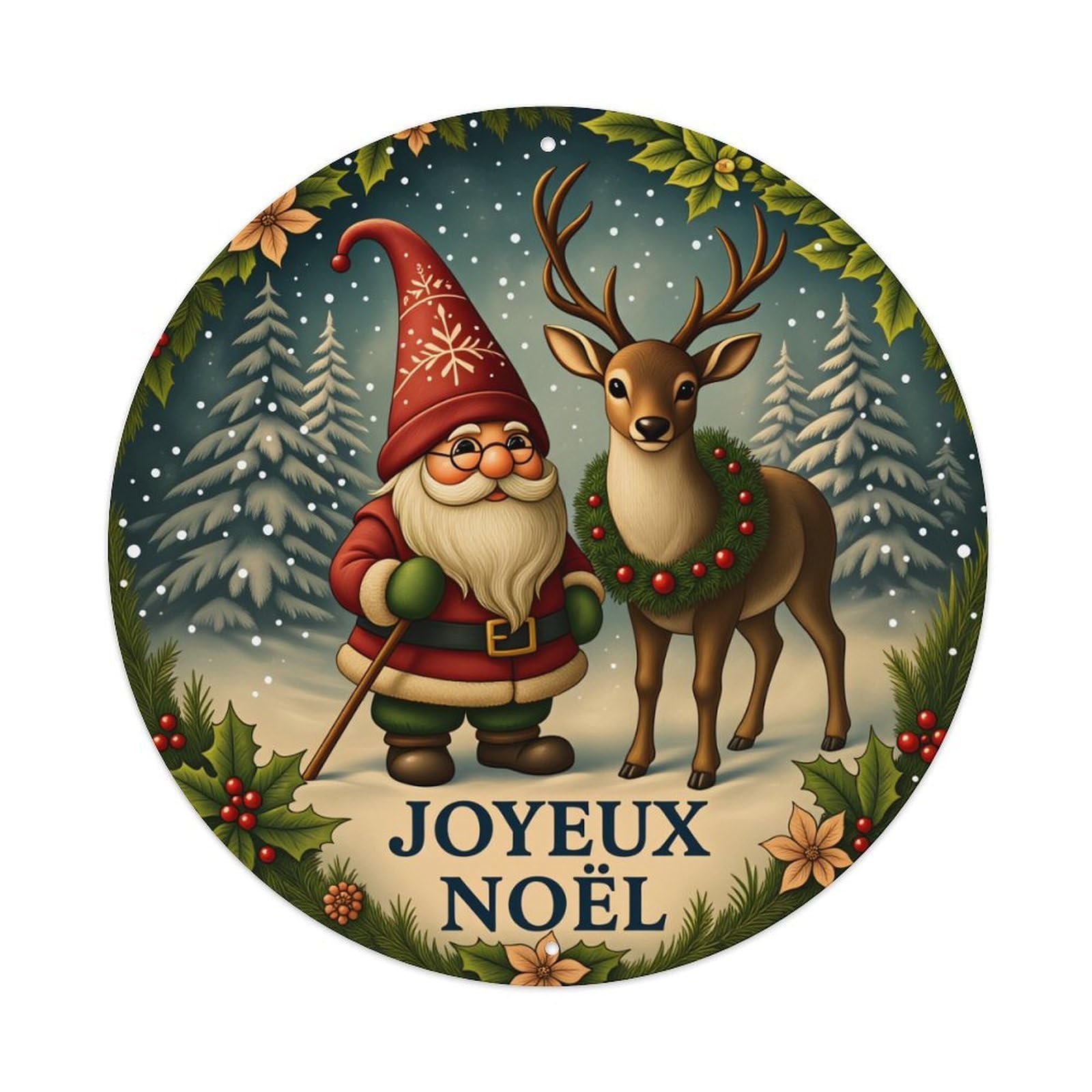 Gnome Deer Snowflake Pine Merry Christmas Metal Tin Sign Vintage Garden Bedroom Cafe Bar Man Cave Home Wall Decor Metal Poster 8x8 inches