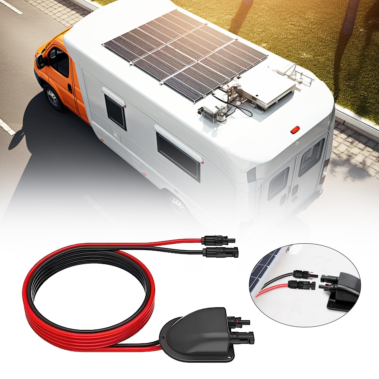 2 Stück Solar Doppel Kabeldurchführung Wasserdicht, Dachdurchführung Solar mit ABS Gehäuse, 2M 10AWG Solar Verlängerungskabel, Solarmodule Kabelverbinder für Wohnmobile, Boote, Fahrzeuge