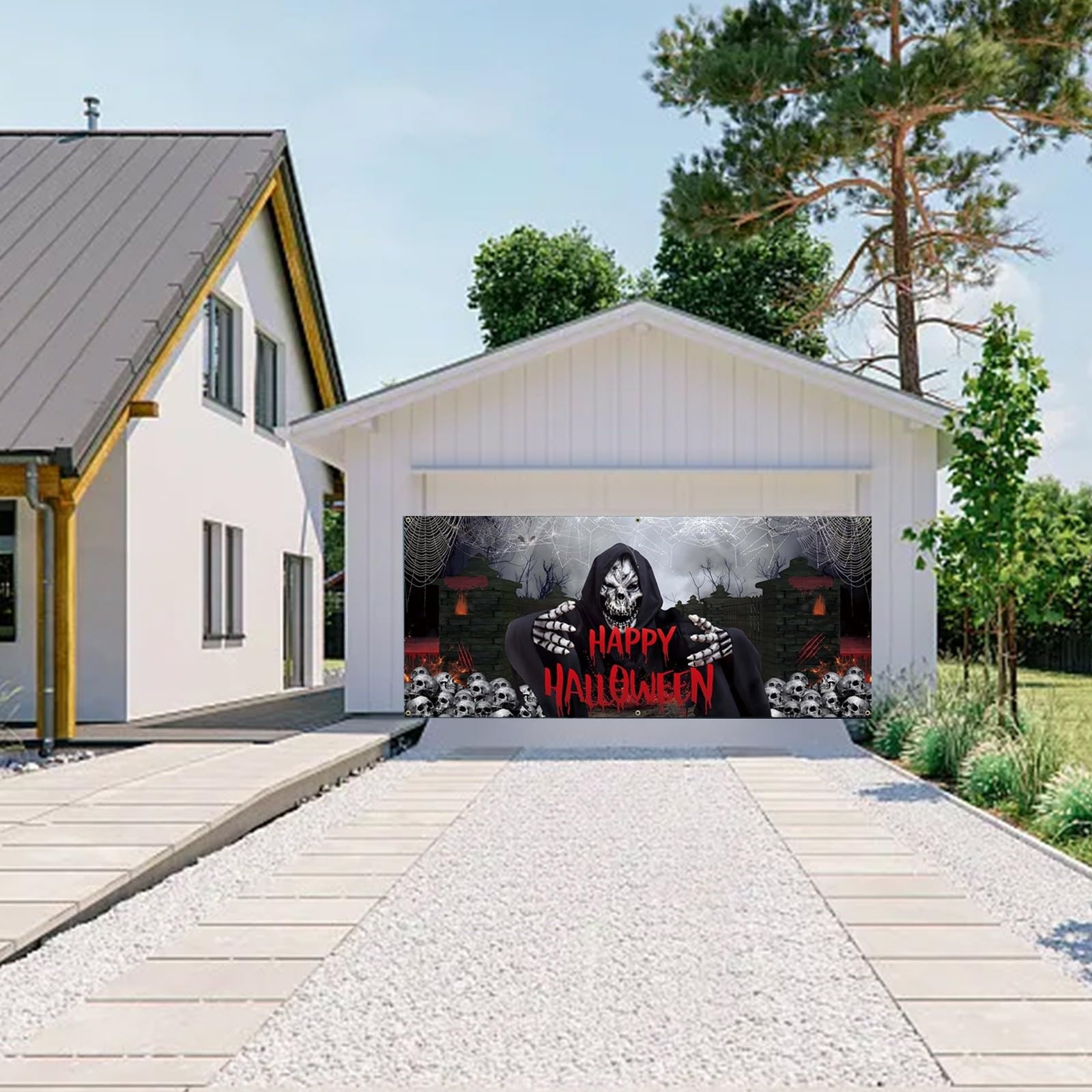 Halloween Garagentor Dekorationen, Halloween Garagentor Abdeckung, Banner, Party im Freien, Fotografie Zeichen, Poster, Dekorationen, Zubehör, Party-Hintergrunddekoration (C, 480x210)