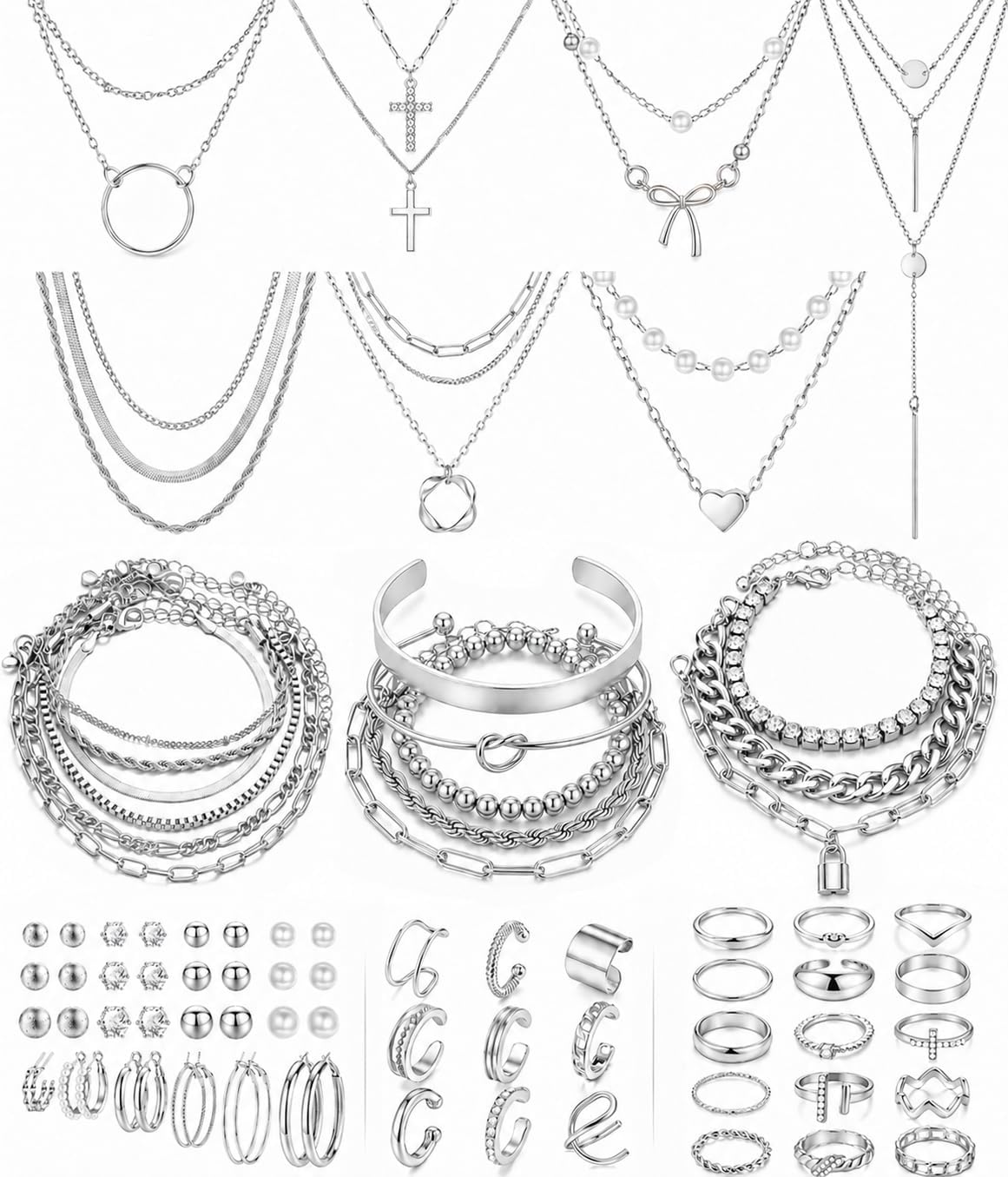 73 Pcs Gold Jewelry Set for Women, Necklaces Bracelets Rings Earrings Set