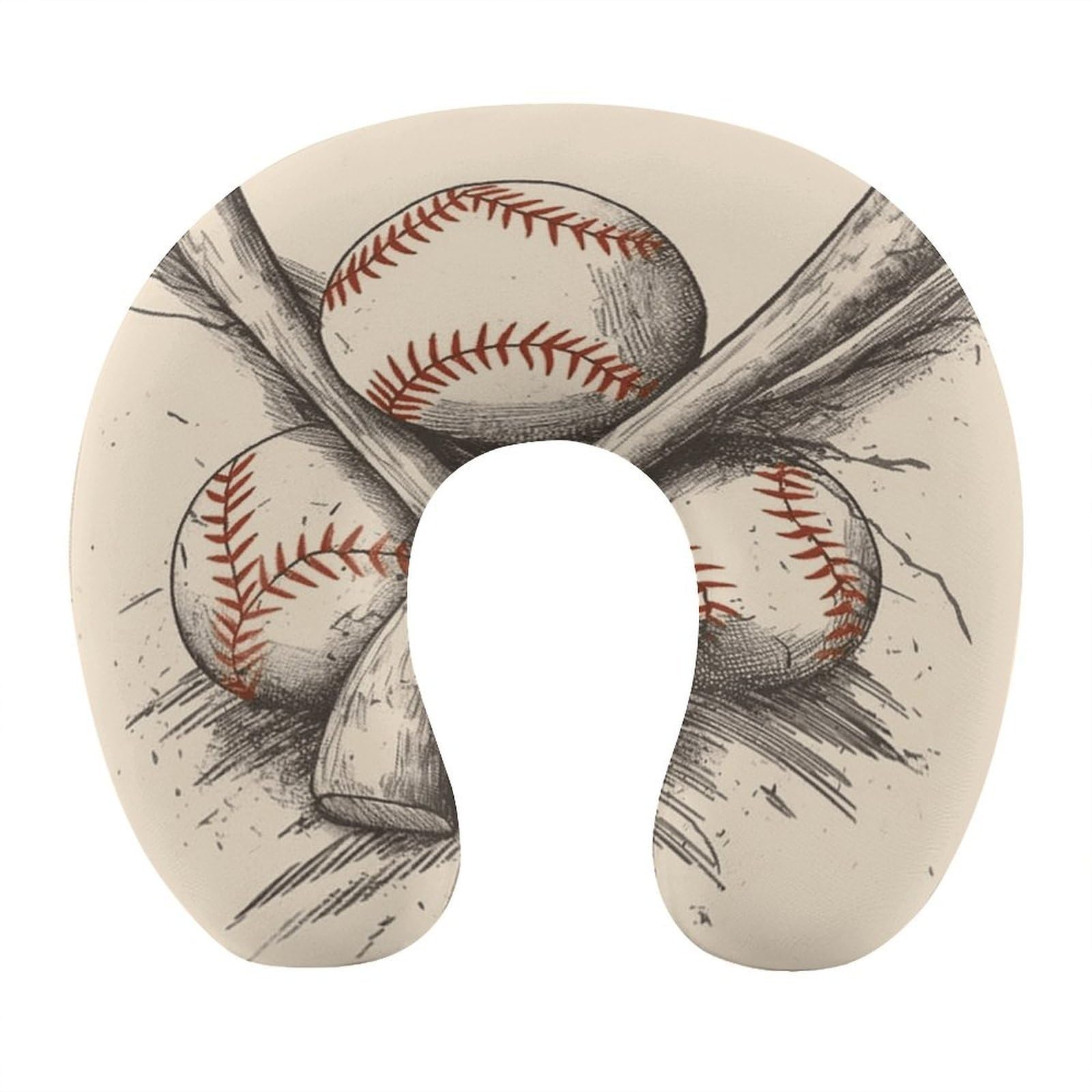 Btcowzrv Style Vintage Baseball Sketch Art U Shaped Neck Pillow Travel Pillows