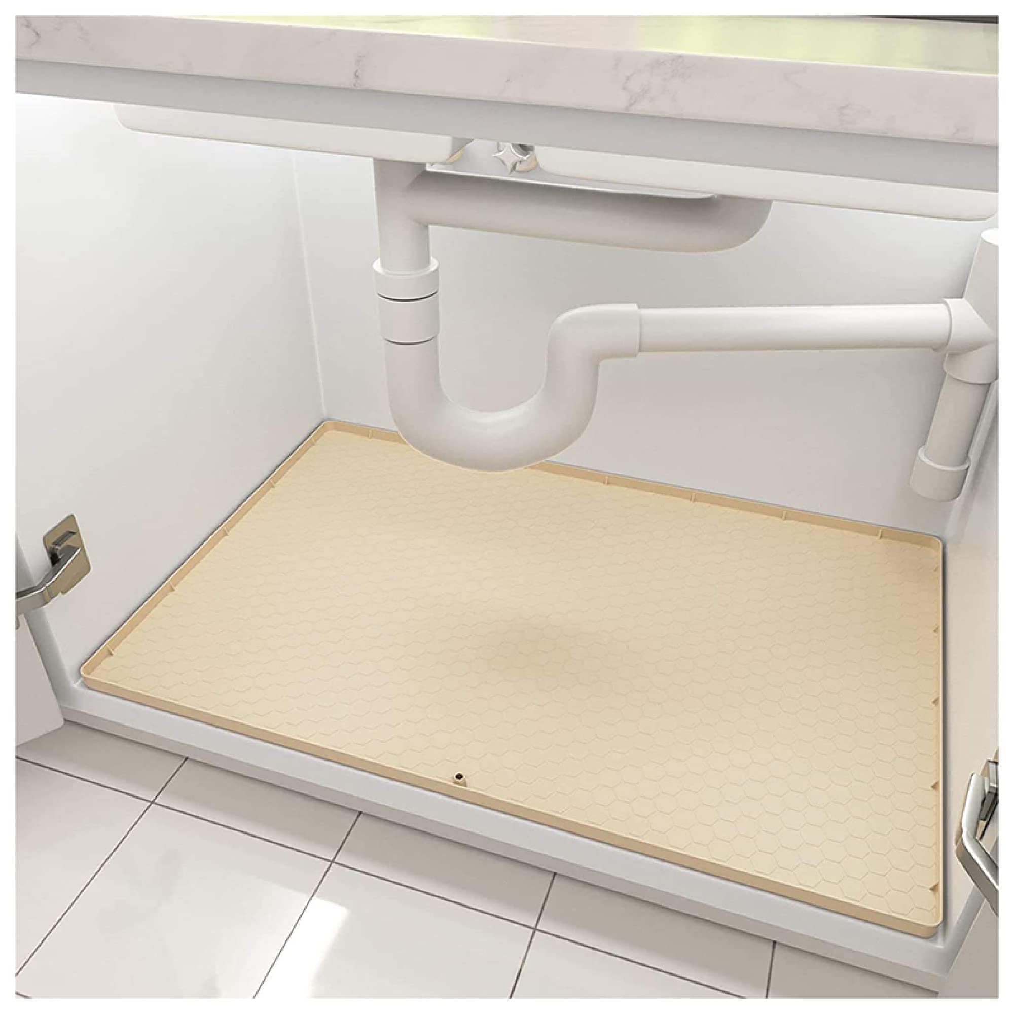 Tapis sous évier avec trou de vidange étanche en silicone beige 36"