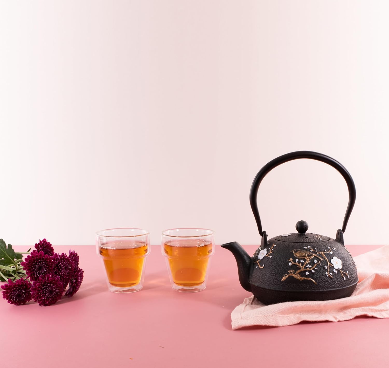 Cast Iron Cherry Blossom Teapot - 1.1L - Black