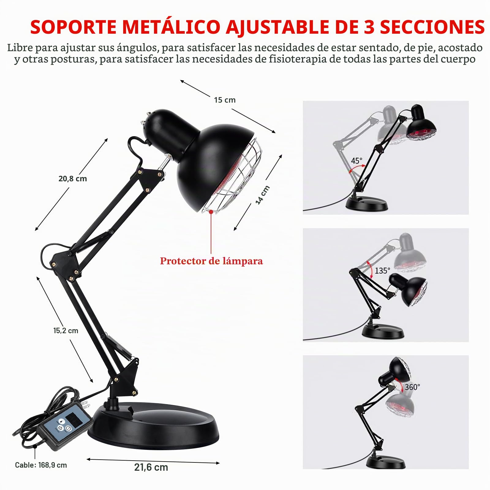 Cozion Lampara In-frarrojos Calor, Lampara In-frarrojos Fisiote-rapia Luz RojaTemporizador Temperatura Ajustable Lampara Luz Roja