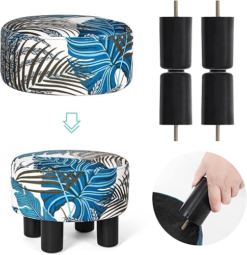 Miniatura 8 de Joveco Taburete pequeño otomano, reposapiés redondo corto bajo para silla, escritorio debajo de la oficina, sala de estar, estampado de hojas