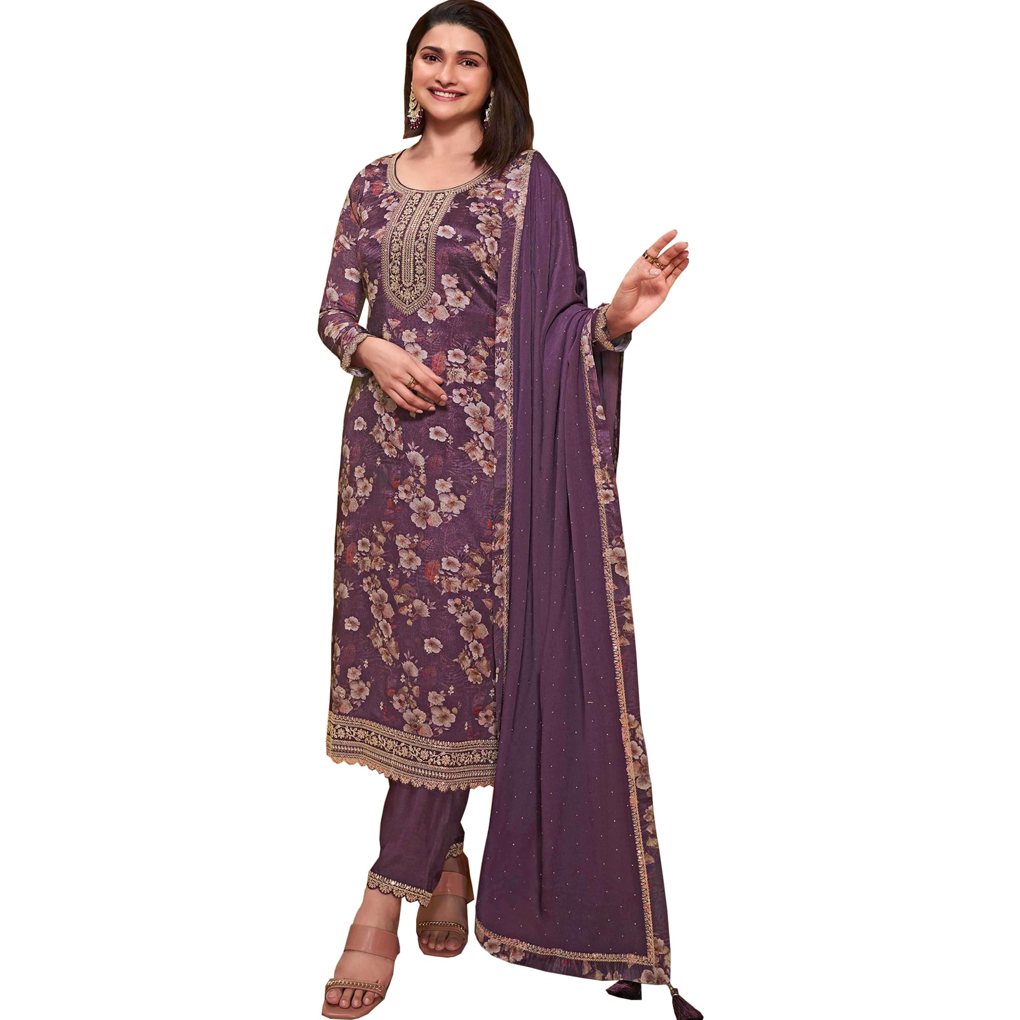 Pantaloni tradizionali da indossare abiti indiani pakistani cuciti Salwar Kameez, Viola, 34