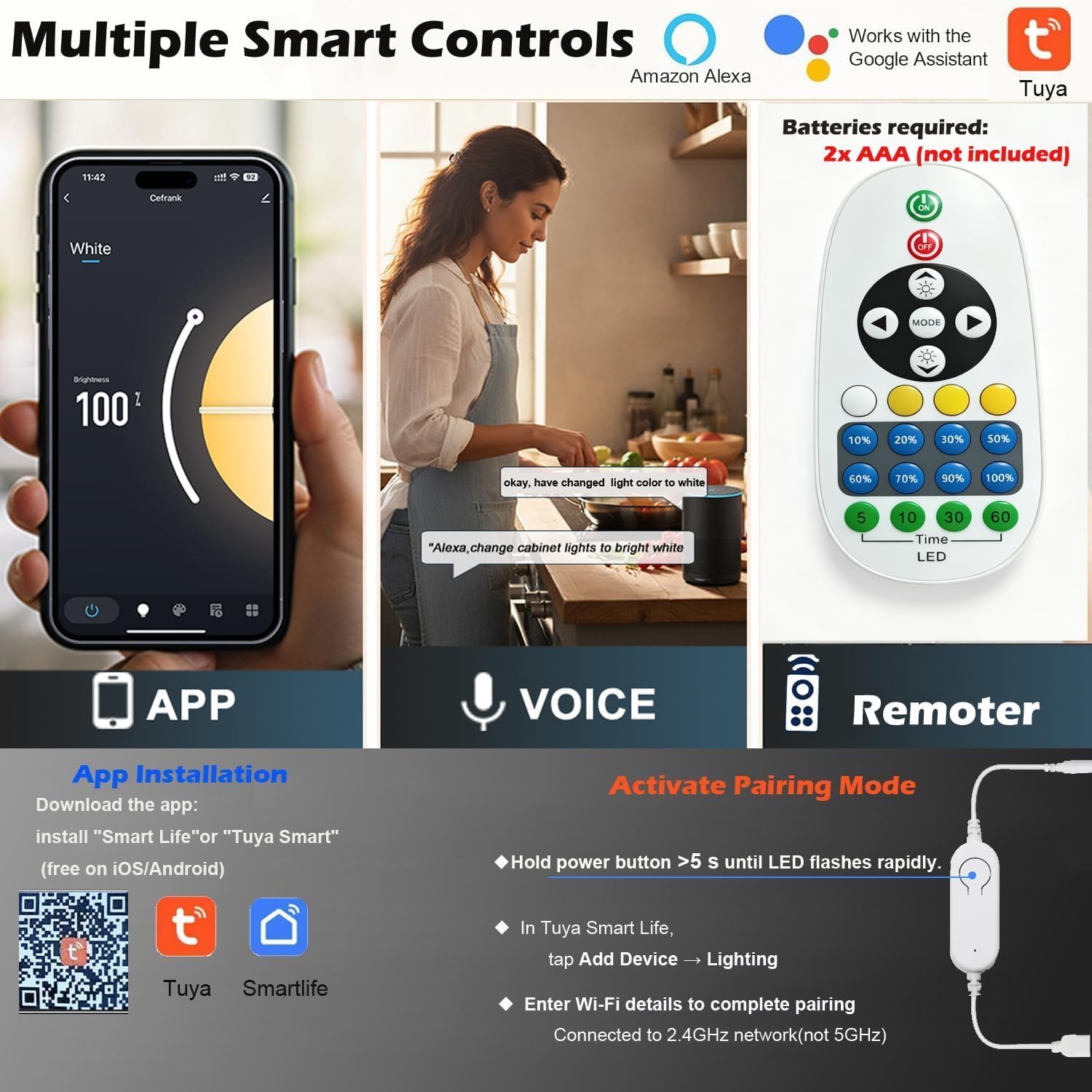 Cefrank Illuminazione Sottopensile Smart LED, 4 Barre da 30 cm a V, Luce Dimmerabile 2700K-6000K, 3W per Barra, Controllo App, Compatibile con Alexa e Google Assistant