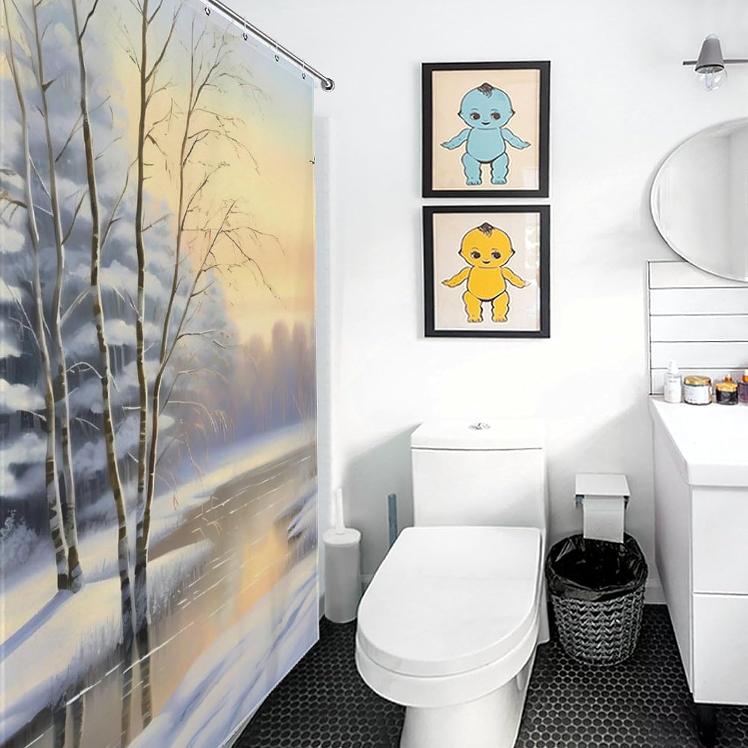 Winter Landscape Tree River Funny Shower Curtains Washable Bath Curtain Liner with Hooks for Bathroom Bath Tubs