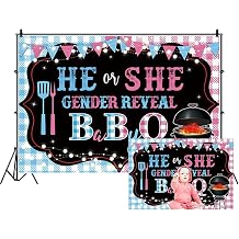 8x6ft He Or She Gender Reveal BabyQ Backdrop Banner Boy Or Girl Newborn Baby Shower Birthday Photography Background Barbecue Theme Party Supplies Cake Table Decorations Photo Booth Props