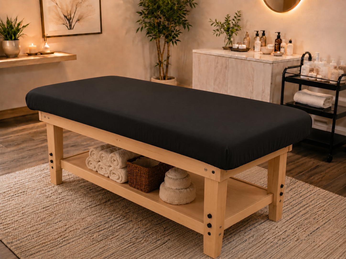 Protector de mesa de masaje, funda impermeable para cama de spa, protector elástico de piel de vinilo de alta calidad para mesas de masaje de 28 a 32 pulgadas, reutilizable, color negro