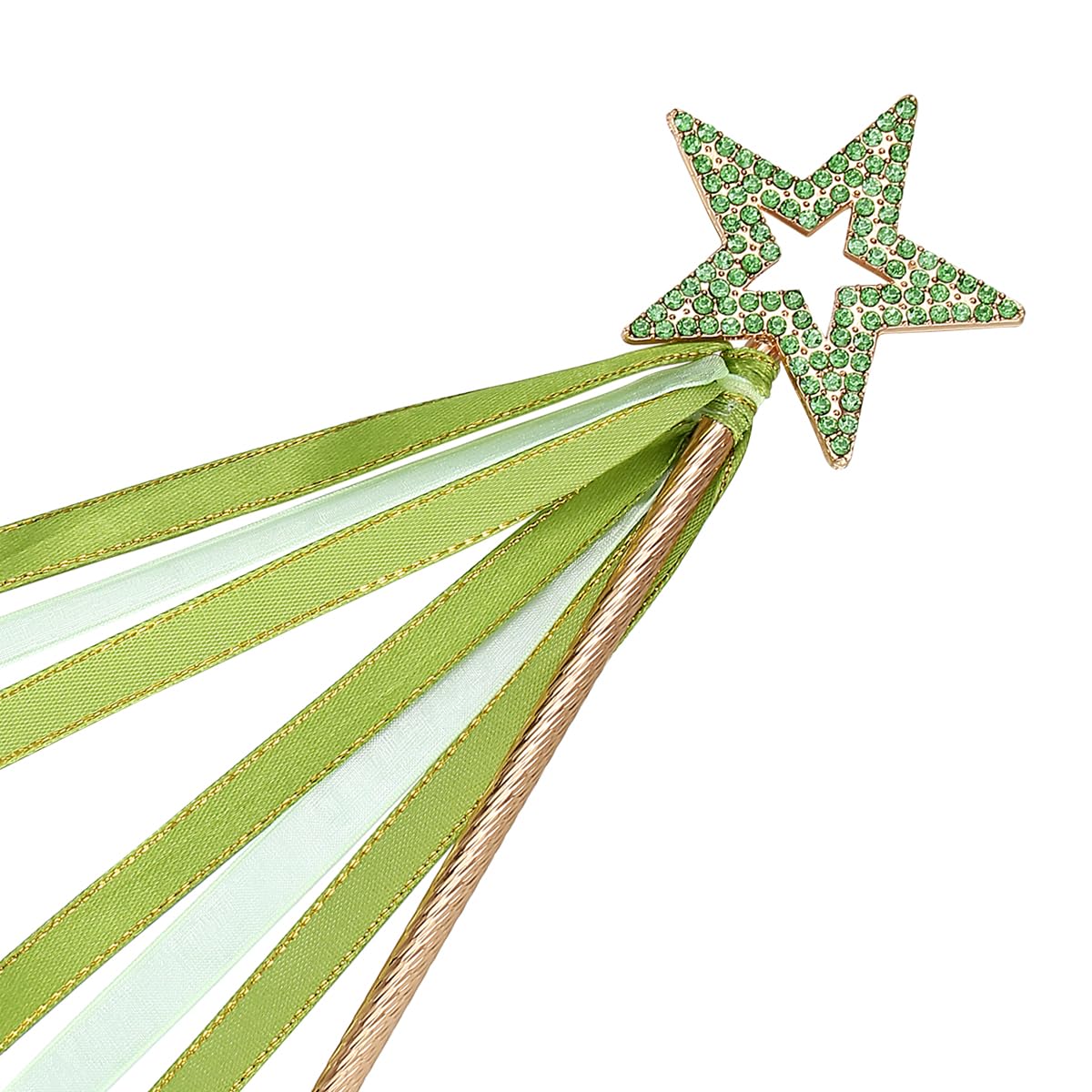 Lovelyshop Green Crystal Gold Metal Star Fairy Wand with Ribbon for Girls Halloween Decorations, Green-gold