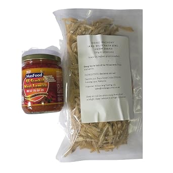 Spicy Nasi Lemak Bundle One Bottle MasFood SF Nasi Lemak Sambal, 250g Each, Expiry 10th Nov 2027 and 1 Packet Grade 5A Sabahs Blue-Eyed Dried Anchovy 200G Each, Halal, Expiry 2nd Aug 2027