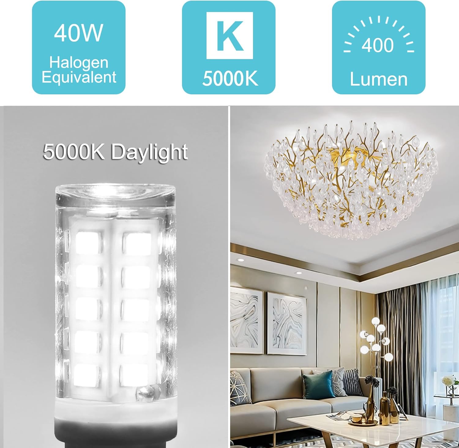winshine 10 Pack G9 LED Bulb T4 Chandelier Light Bulbs 5000K Daylight, 4W (40W Halogen Replacement) G9 Bi Pin Ceramic Base, 120V AC 360°Beam Angle for, Barthroom Lamp, Crystal Wall Lamp Not-Dimmable