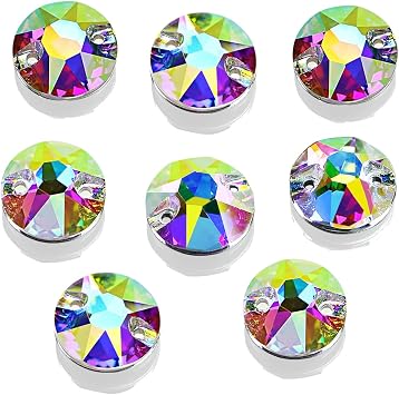 DONGZHOU Round Crystal AB Sew On Rhinestones Flatback Fancy Stone K5 Rhinestones with Holes Sewing Crystals Gemstone Strass for Clothes, Garments, Dress, Jewelry, Belt,Shoes and DIY 8MM