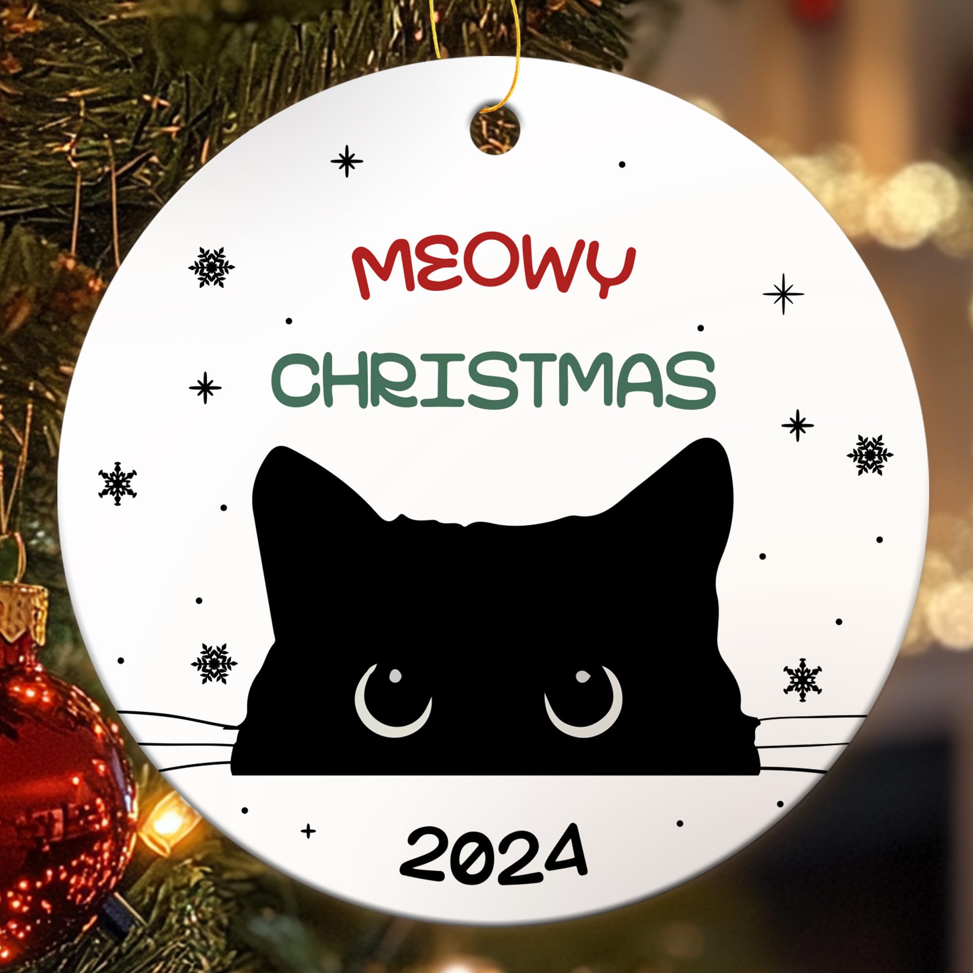2024 Black Cat Meowy Christmas Ornaments Gifts for Cat Lovers,Women, Meowy Christmas Ornaments for Christmas Tree, 2024 Christmas Ornaments, Ceramic
