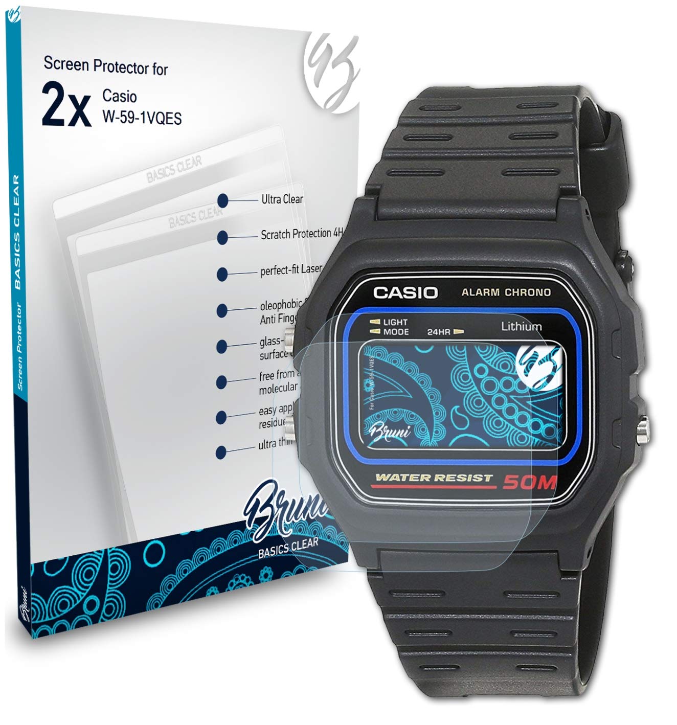 Bruni Película Protectora Compatible con Casio W-59-1VQES ...